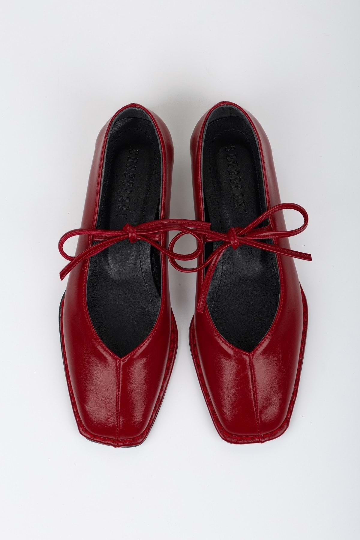 Shoeberry  Kadın Lunera Kırmızı Cilt Bağlamalı Babet - Görsel 2