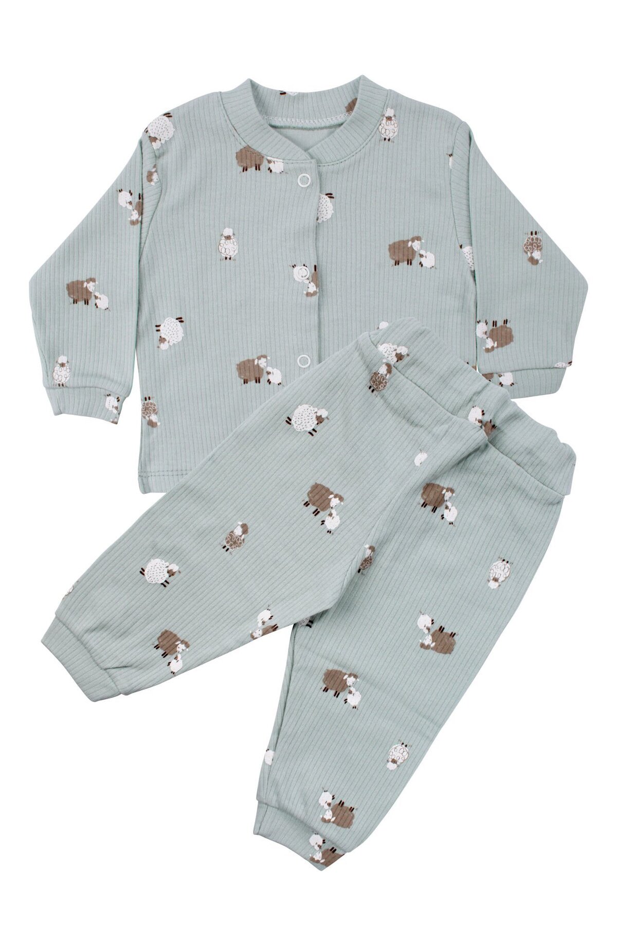 bebegen Unisex Yeşil Kuzulu Desenli Çıtçıtlı Pijama Takımı fotoğrafı 2 (önizleme)