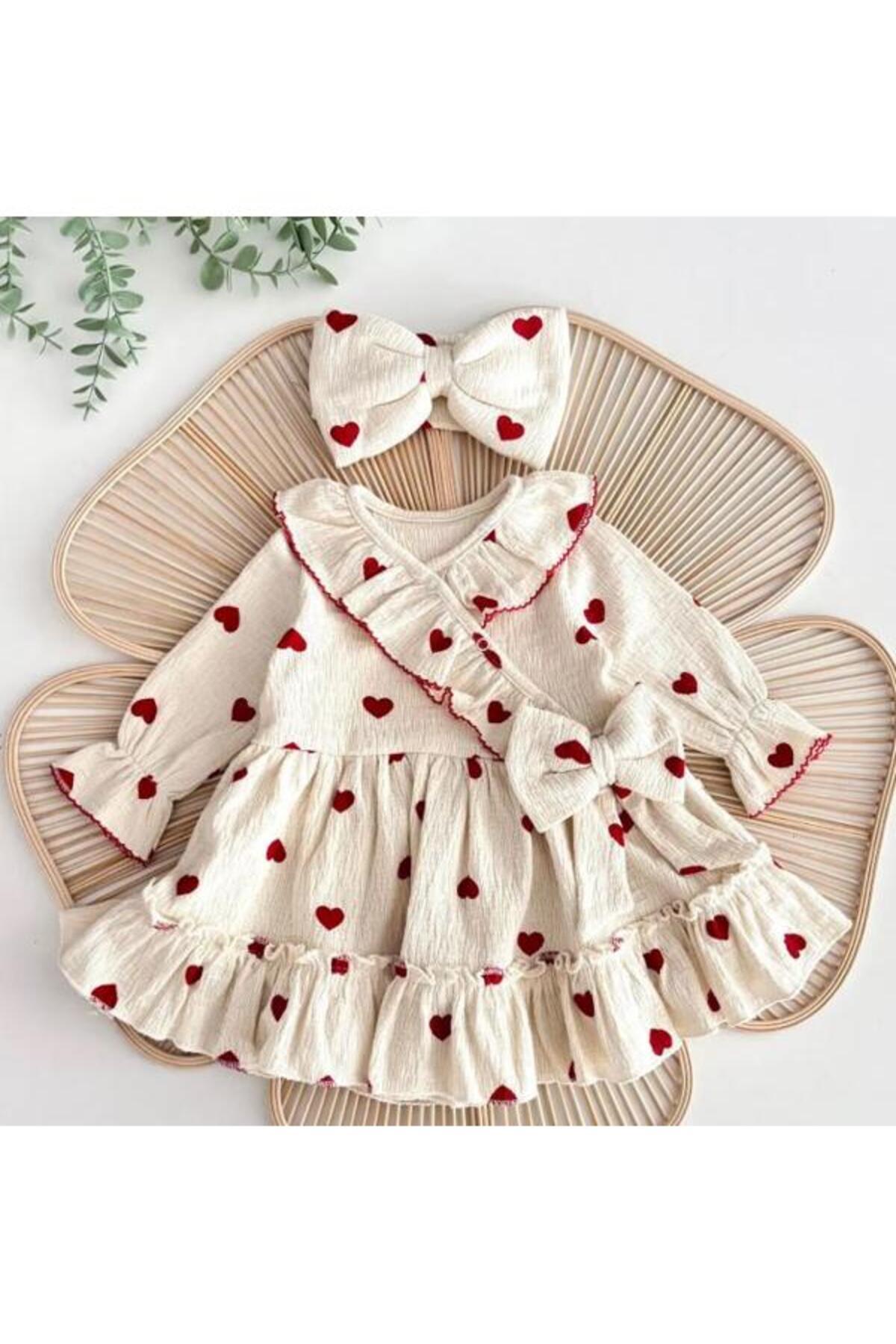 MİNİKİNCİBABY Amore Kalp Desenli Kroşeli Elbise fotoğrafı 3 (önizleme)