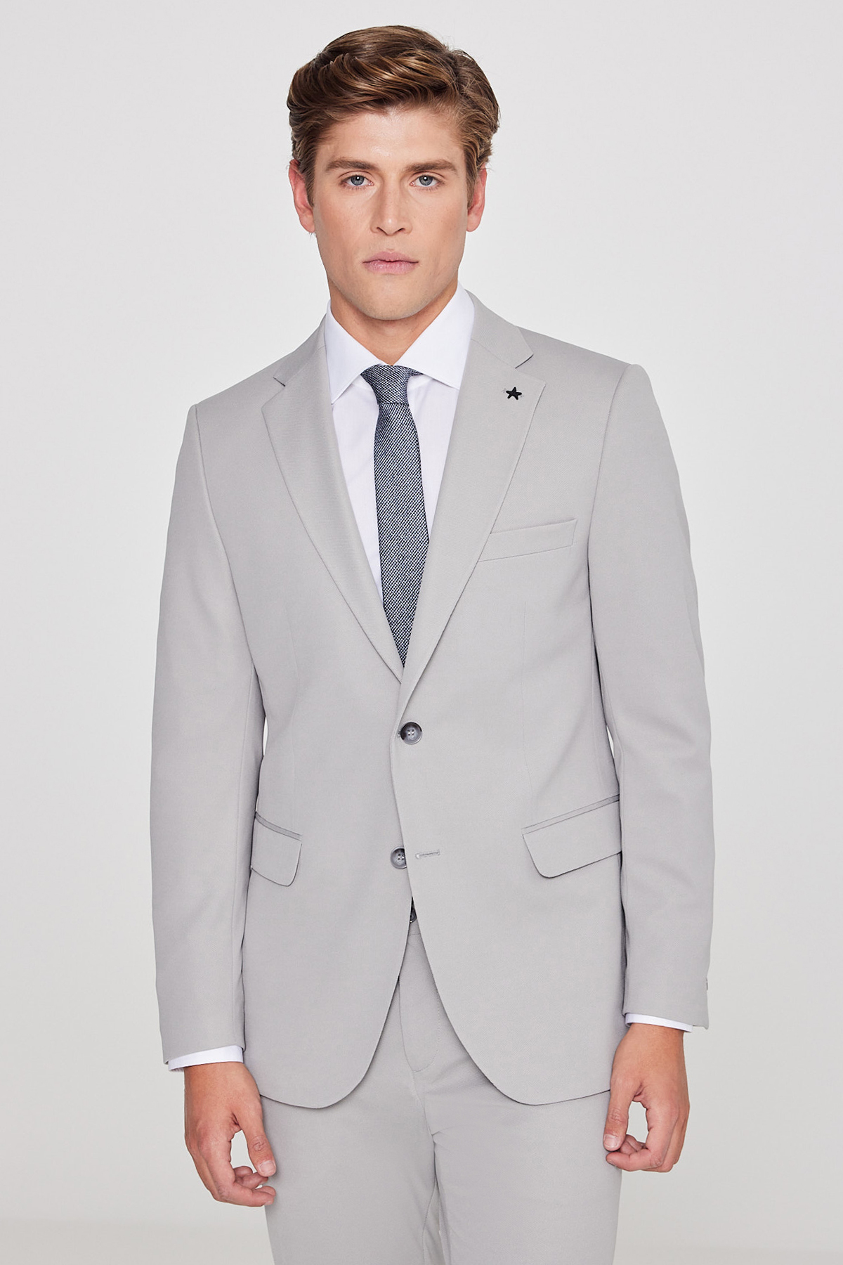 AC&Co / Altınyıldız Classics  Erkek Gri Slim Fit Dar Kesim Mono Yaka Beli Bağlamalı Kapak Cepli Esnek Takım Elbise - Görsel 2