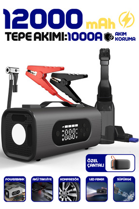 Enshall 12000mAh Çantalı Fenerli Süpürge ve Powerbank Özellikli Akü Takviyeli...