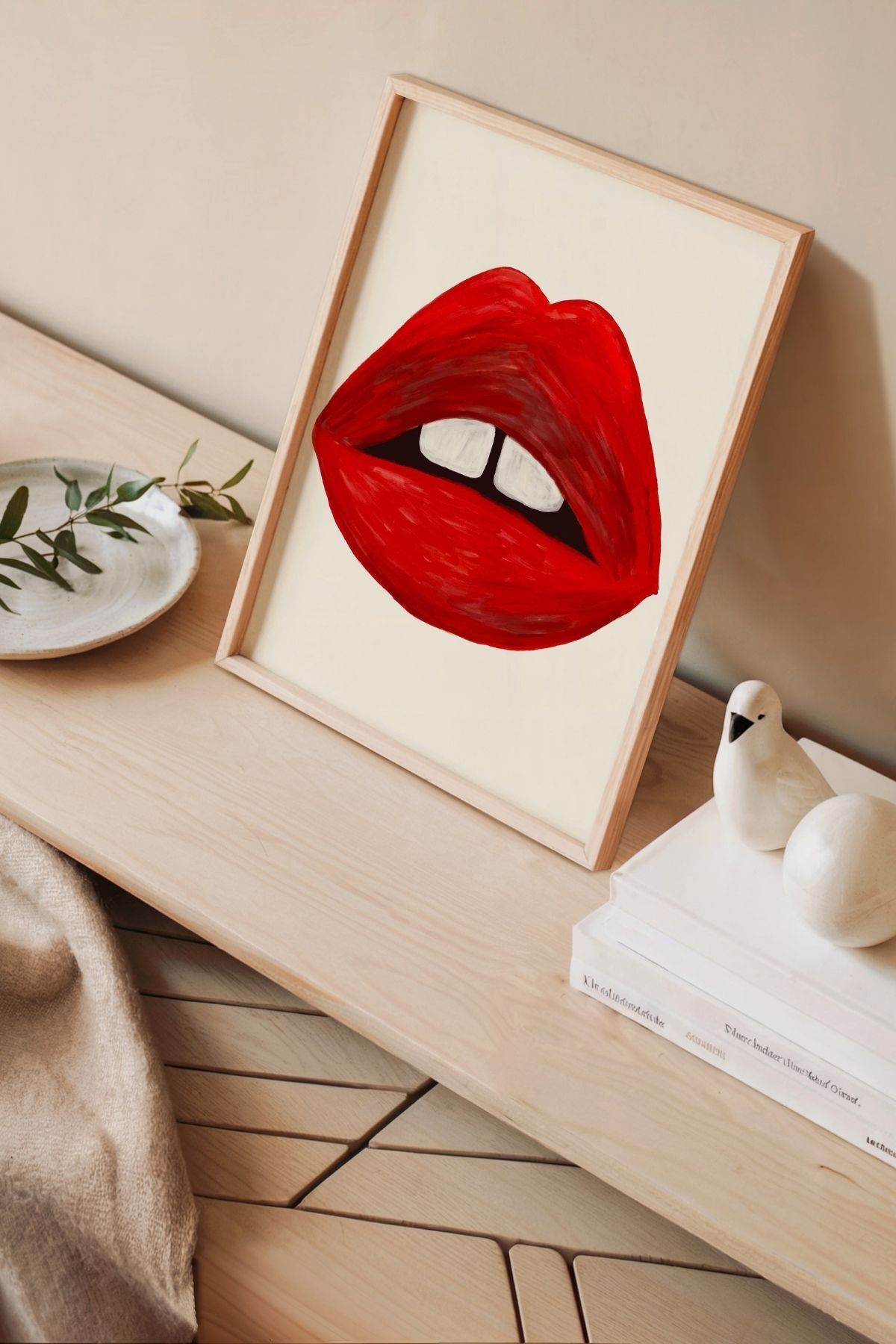 Kırmızı Dudak Tablo Pop Art Modern Duvar Dekoru Poster Çerçevesiz