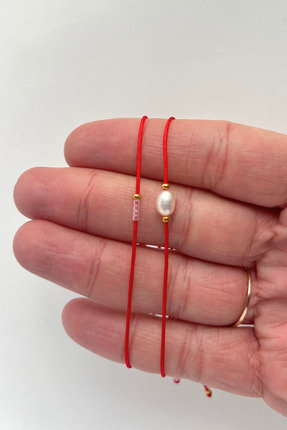 NOKCE Kırmızı İp Şans Bilekliği - Gerçek İnci ve Miyuki Boncuklu Ayarlanabili...