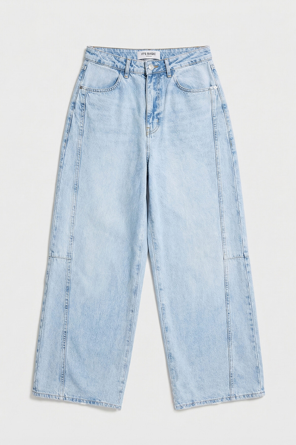 it's basic  Kadın Ice Renk 4s6-3 Mega Baggy Fit Paça ve Cep Detaylı Özel Tasarım Denim Jean - Görsel 7