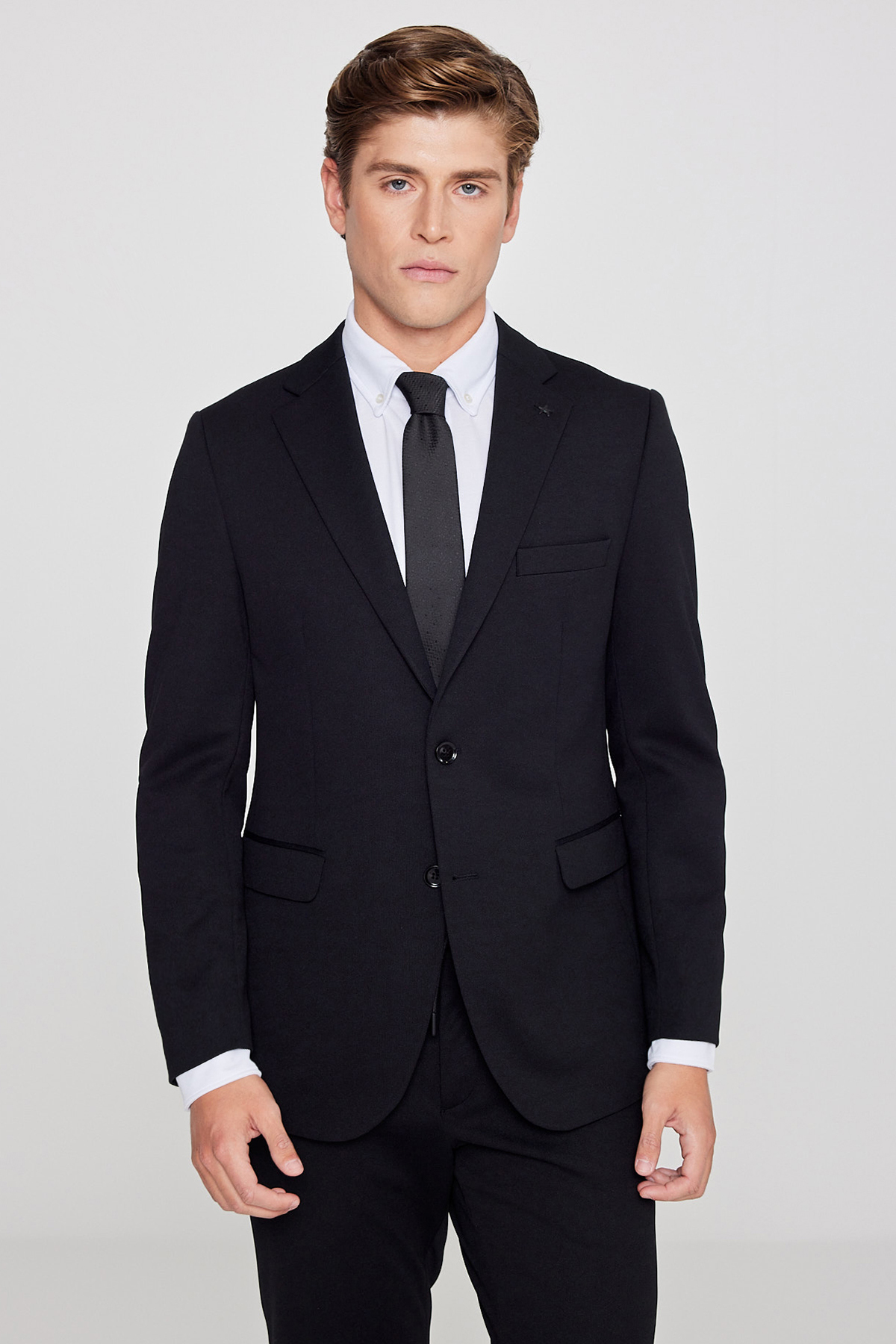 AC&Co / Altınyıldız Classics  Erkek Siyah Slim Fit Dar Kesim Mono Yaka Beli Bağlamalı Kapak Cepli Esnek Takım Elbise - Görsel 4