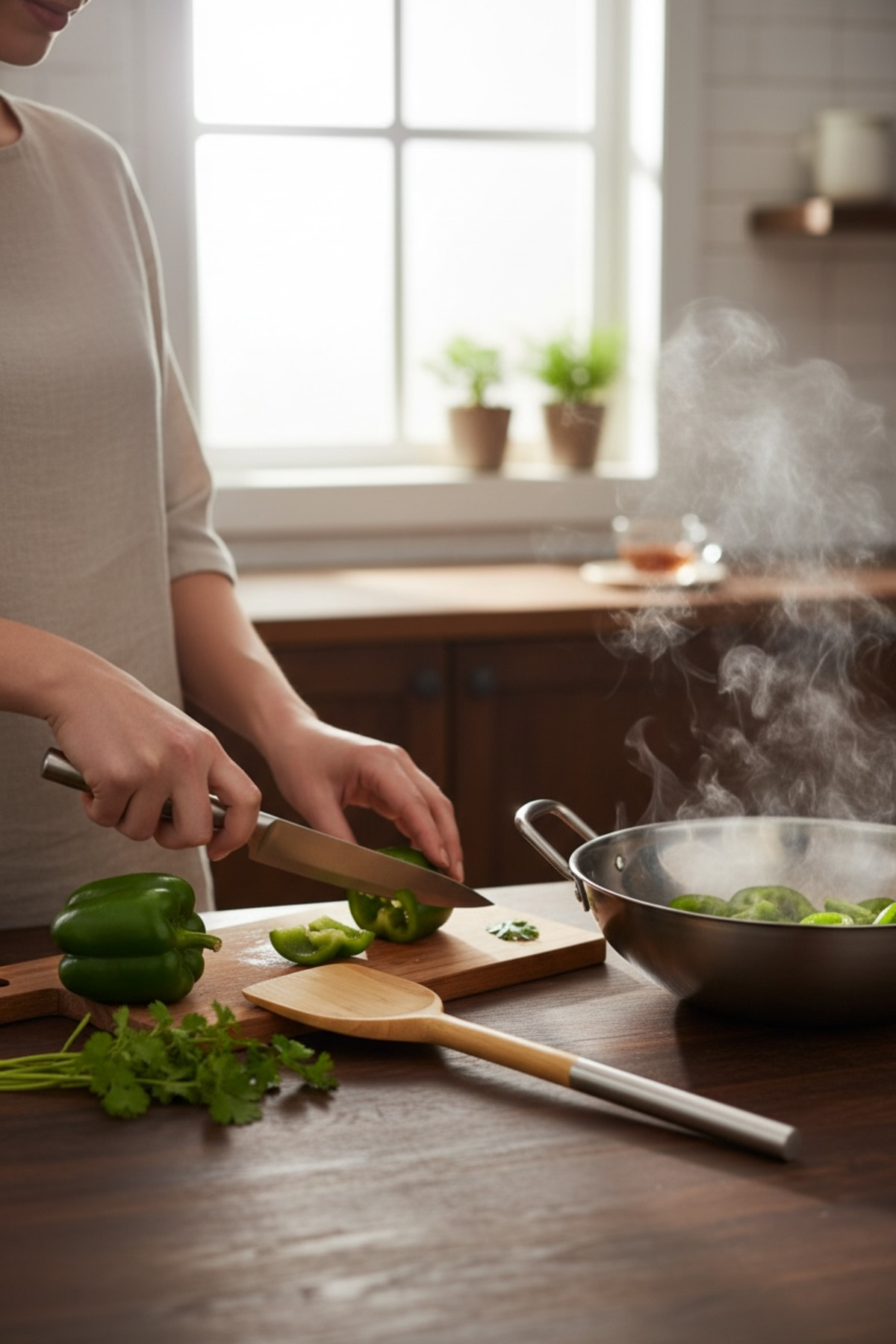Metal Saplı Bambu Makarna Servis Kaşığı Doğal Bambu Mutfak Gereci