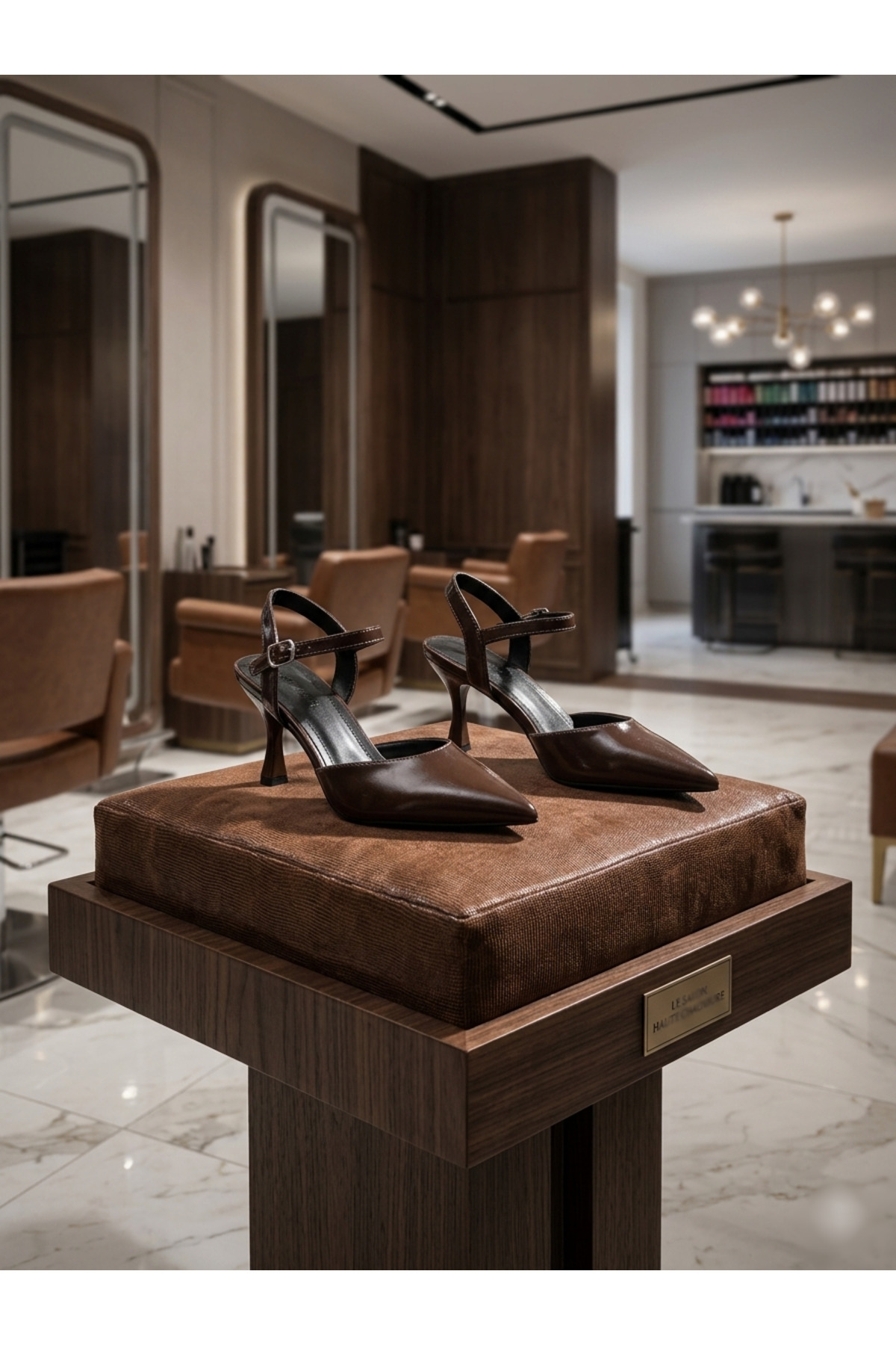 leopar by çetinay  Zarif Kahverengi Yanki Rugan Sivri Burun Kadın Topuklu Ayakkabı – Bilek Bantlı Şık Tasarım - Görsel 2