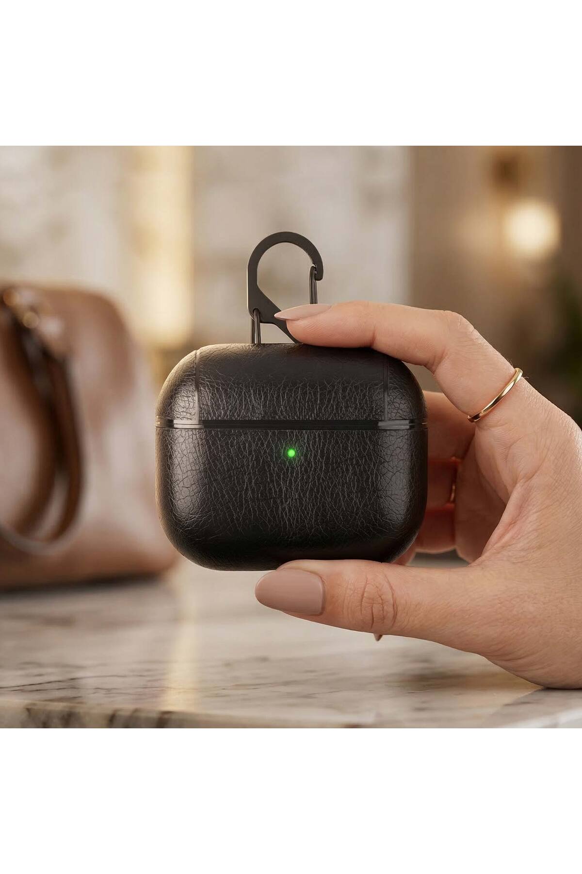 CaseOnn Apple AirPods 4.Nesil/ANC Kılıf Kancalı Lüks Deri
