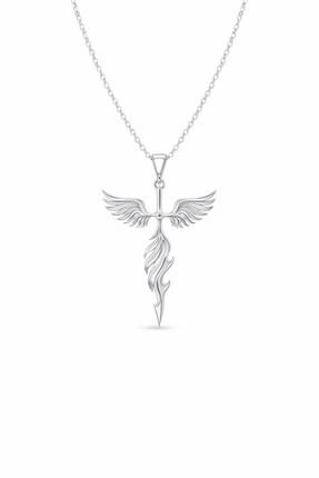 LYNOVA ATELİER Alevli Kılıç Detaylı Rodyum Kaplama Gümüş Kolye (RIDVAN ALEVLİ...