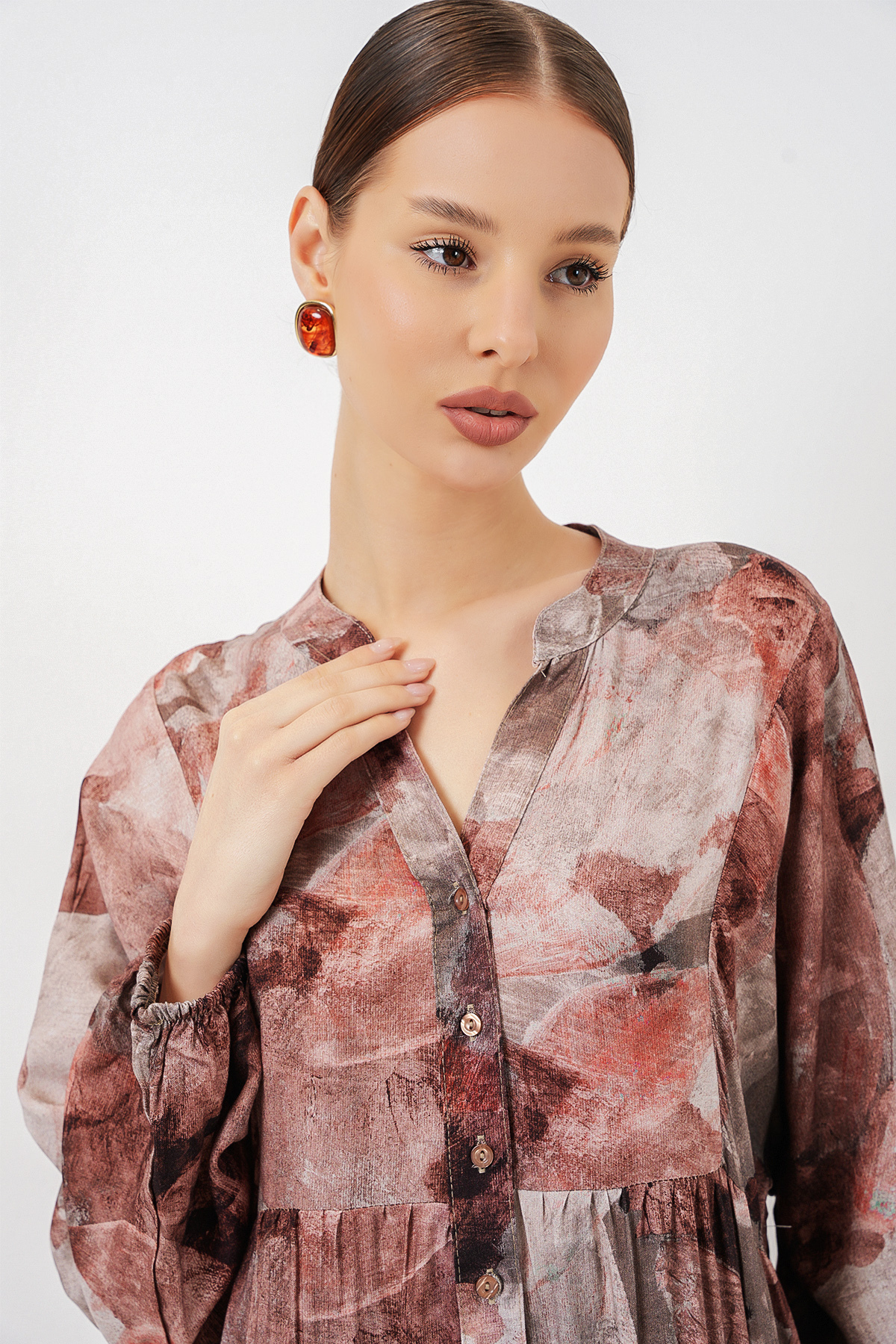 Bigdart  Kadın Desenli Uzun Tesettür Elbise 2585 - D.Gül Kurusu - Görsel 2