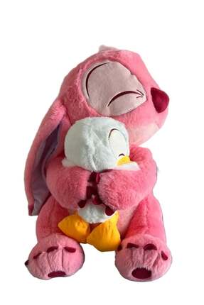 ToyziBox Ördekli Angel Stitch Peluş Oyuncak 30 cm Pembe Lilo Stitch Peluş Uyk...