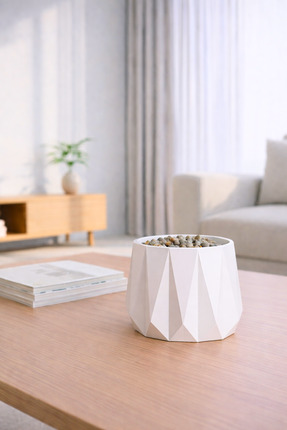 Syulet Dekor Prisma - Geometrik Dekoratif Saksı (Beyaz)