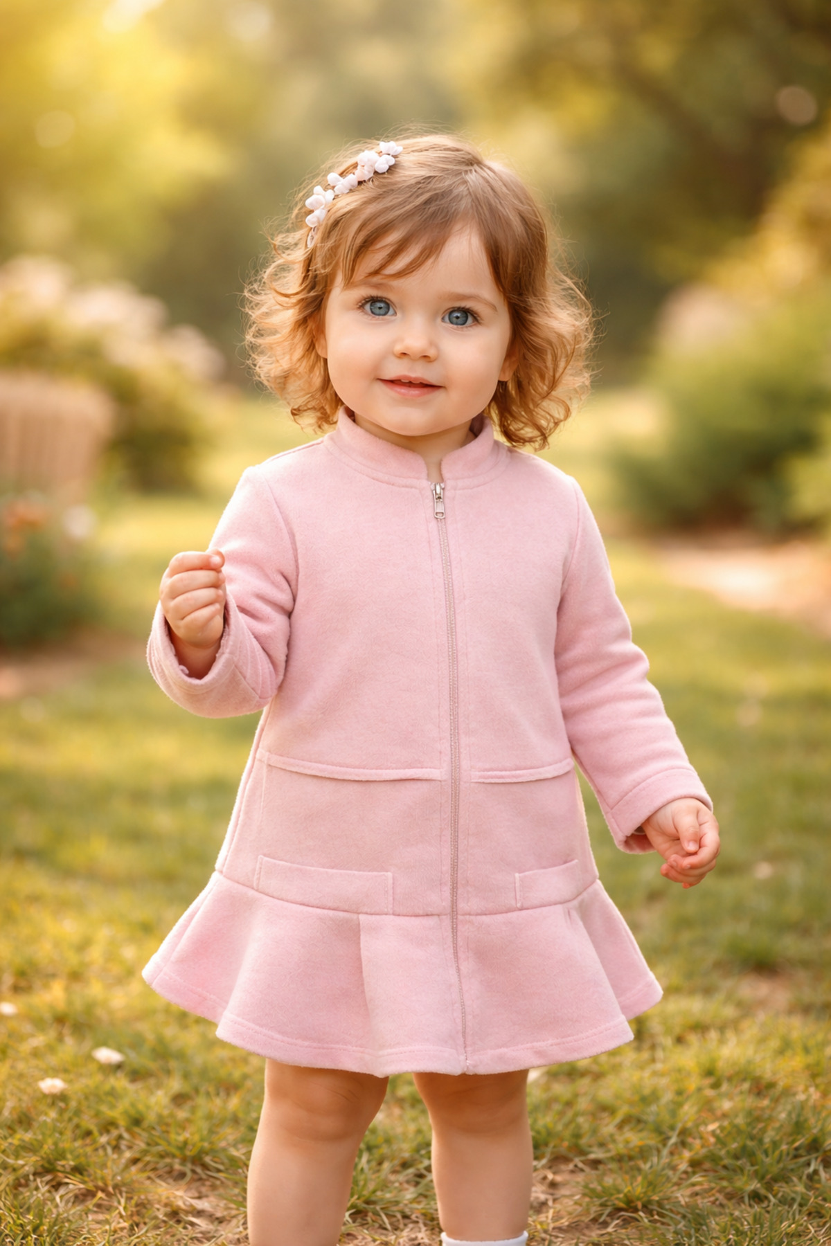 almira anne bebek Bebek Hırka Pembe Fermuarlı Kız Giyim 6-18 Ay Günlük Kullanım fotoğrafı 3 (önizleme)