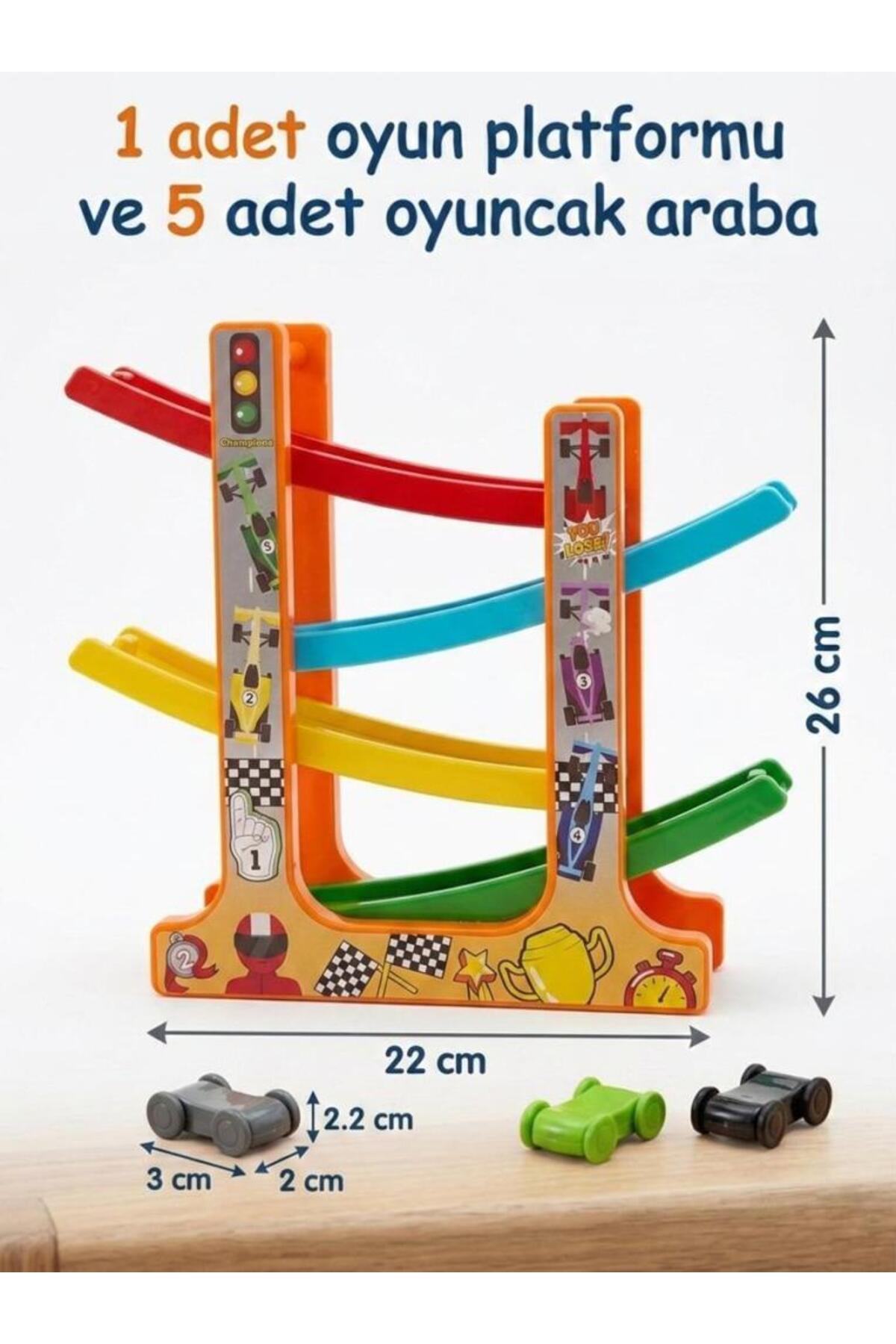 Tıfıl Toys 3 Katlı Araba Kaydırak Platformu ve 5 Adet Yarış Arabalı Oyuncak Seti fotoğrafı 2 (önizleme)