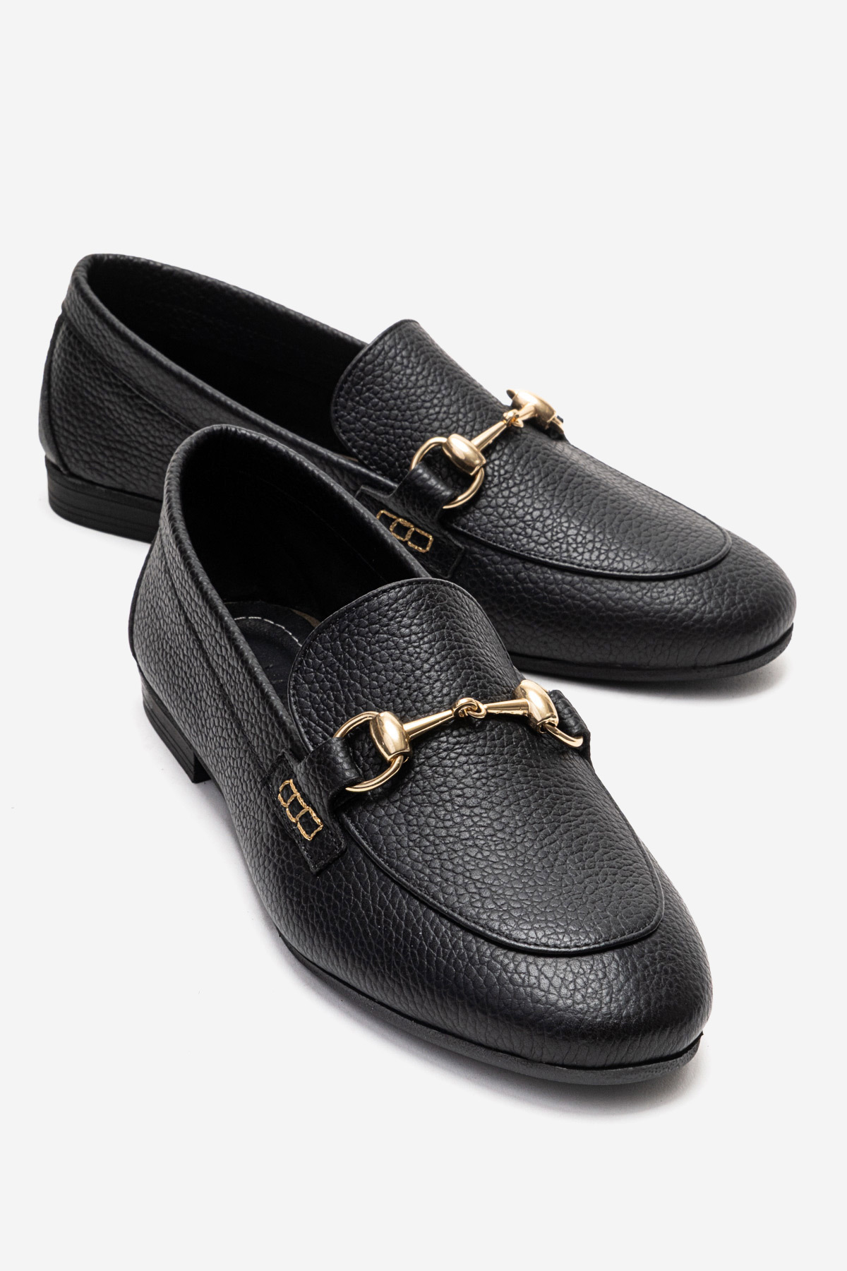 Genuine Leather Women's Black Buckle Flats Gloria