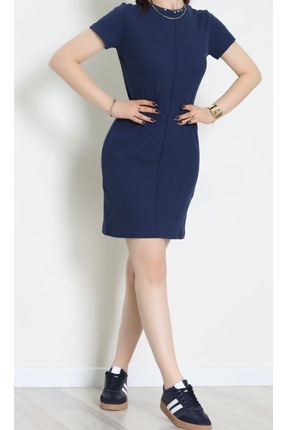 DuRu LiNe ✨ Bisiklet Yaka Kaşkorse Günlük Elbise Rahat Kalıp Esnek Kumaş Midi...