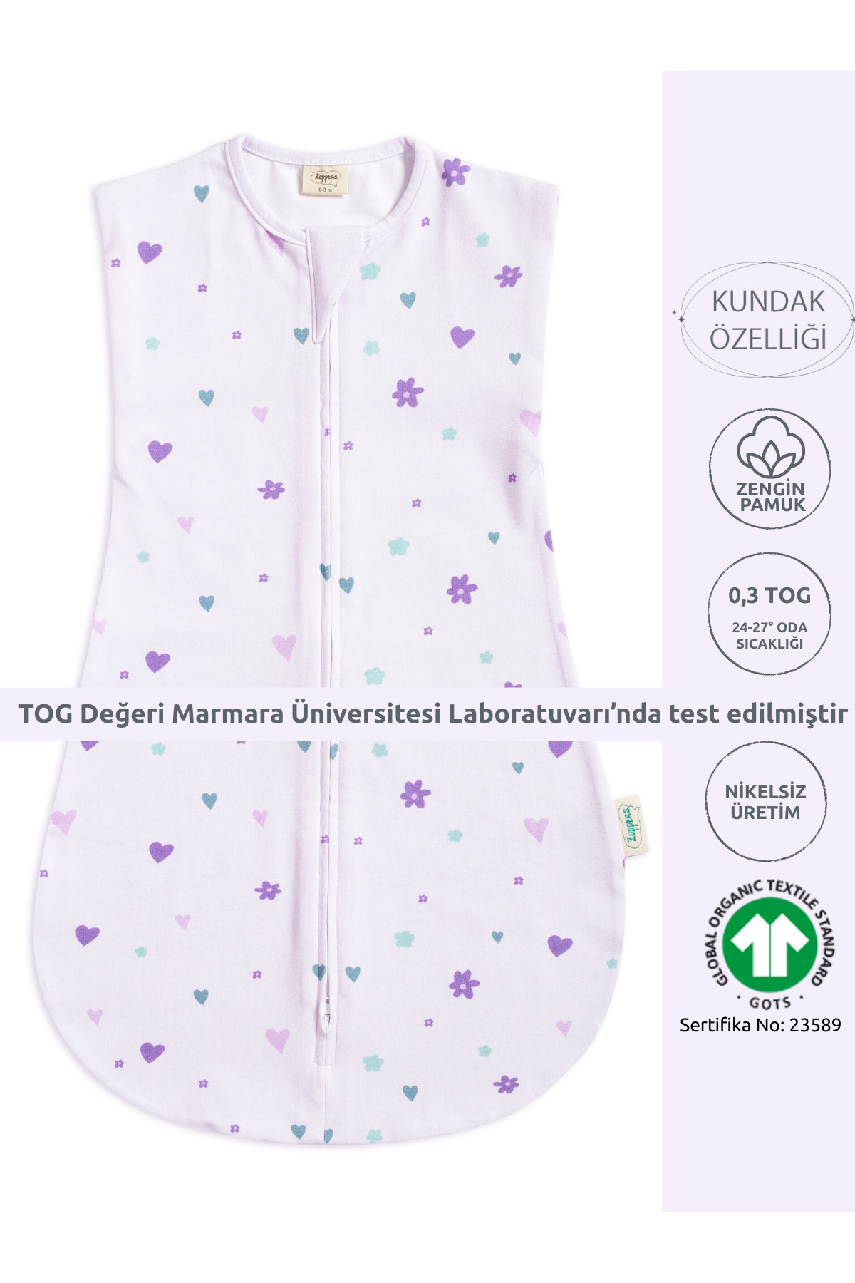 Organic Cotton Baby Swaddle Sleeping Bag 0.3 TOG-Sweety