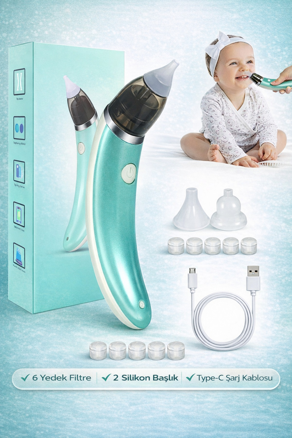 Baby Force BR-8820 0-12 Yaş Şarjlı Bebek Burun Aspiratörü – 5 Kademe Güçlü Vakum fotoğrafı 3 (önizleme)