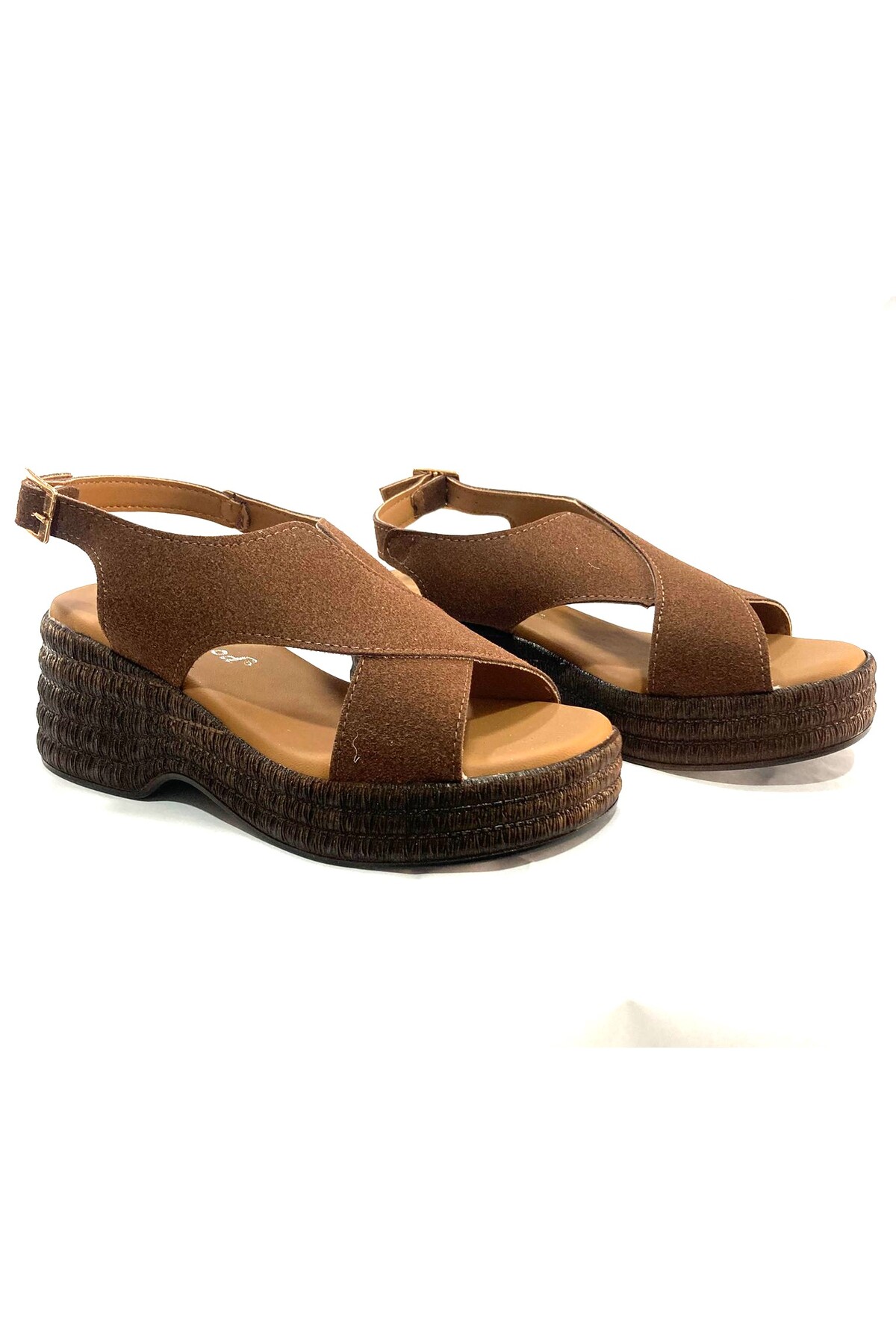 Demashoes Lüx Dolgu Taban Ortopedik Çift Bant Asimetrik Kesim Detaylı Sandalet görsel 2