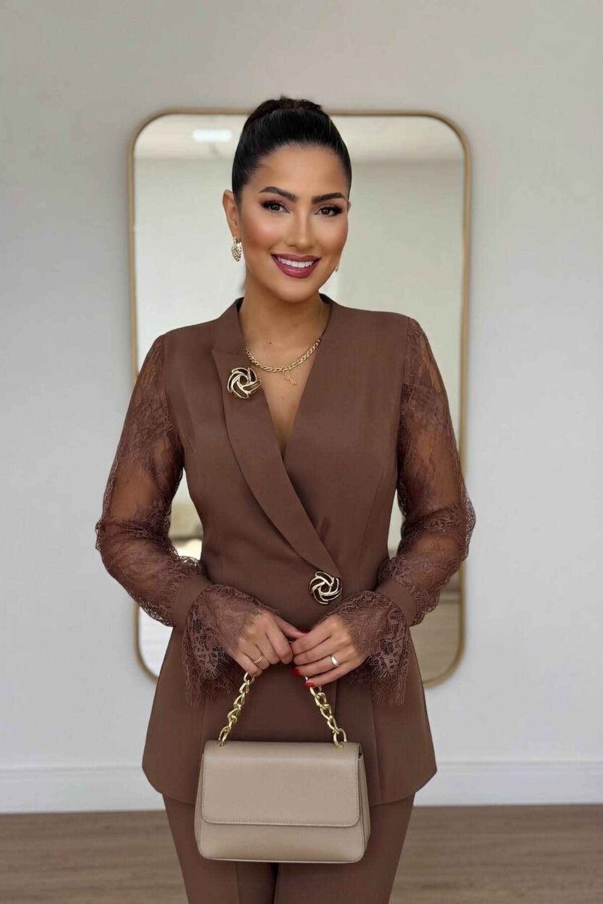 Moda Amore Guipure Sleeve Double-Breasted Blazer Set - 1st Quality Crepe Fabric | Wedding - Engagement - Special Occasions 36055
