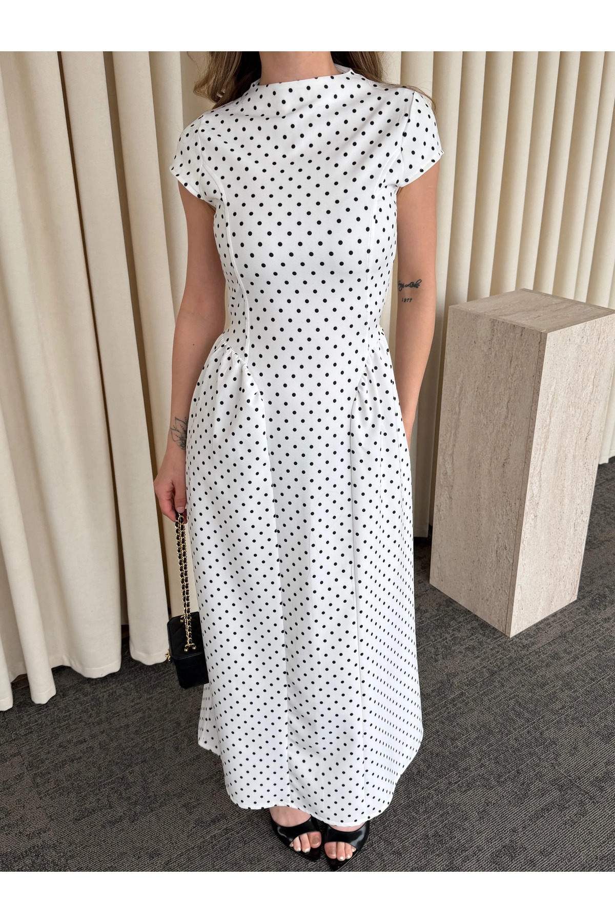 Laluvia  Beyaz Puantiyeli Uzun Elbise - 5092 - Görsel 6