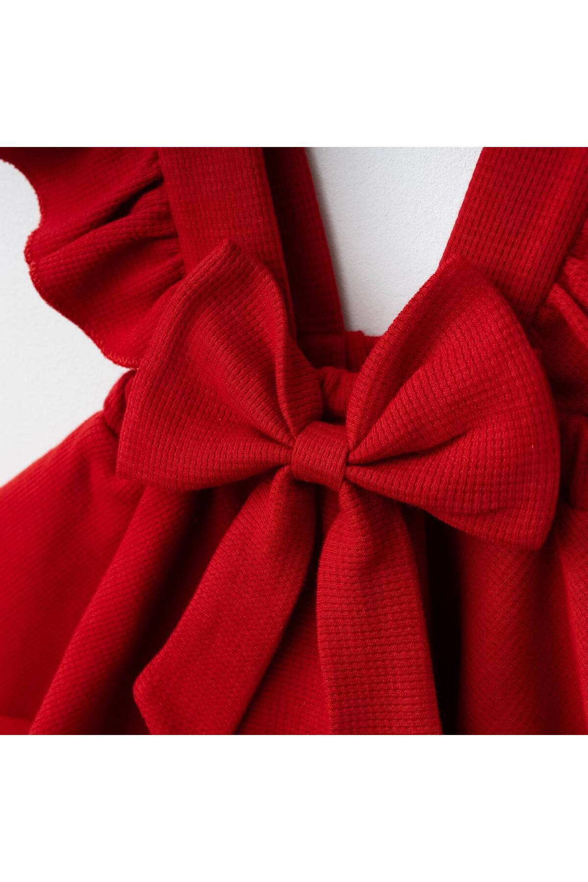 ALLYA MİNİ DRESS Fiyonk Detaylı %100 Pamuk Dantel Yakalı Bodyli Jile Elbise ,Dogumgünü,Özel Gün, Bayramlık Elbise fotoğrafı 4 (önizleme)