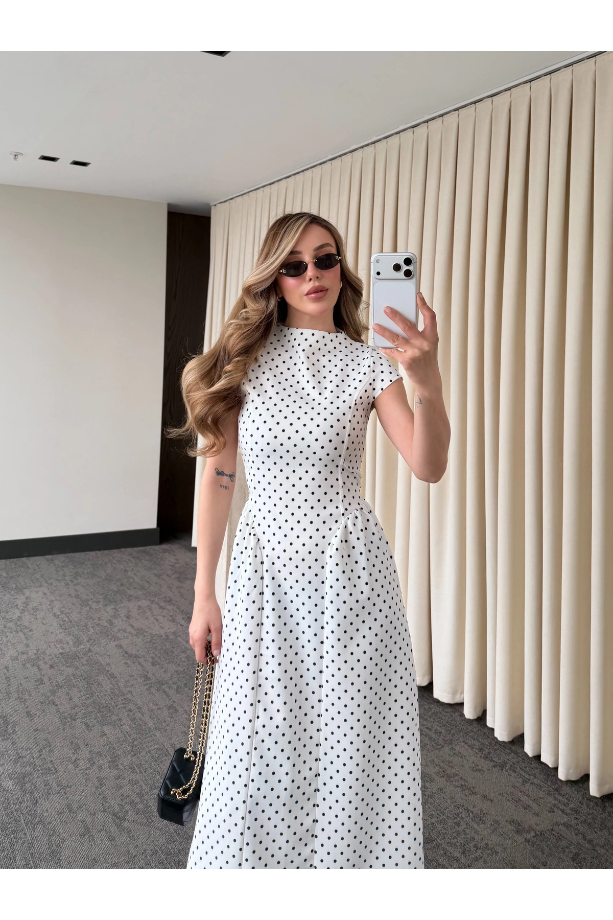 Laluvia  Beyaz Puantiyeli Uzun Elbise - 5092 - Görsel 4