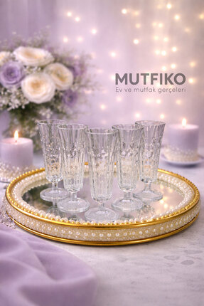 Mutfiko 6’lı Ayaklı Cam Kahve Yanı Bardak 130 ml | Kristal Desenli Sunum Bardağı