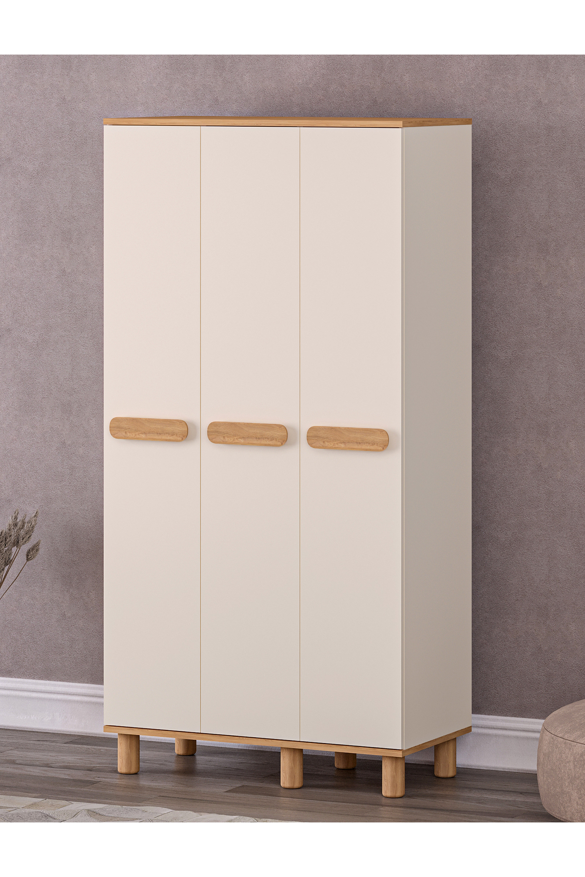 Mila 3 Lid Moonstone - Oak Wardrobe (Bohemian Leg)