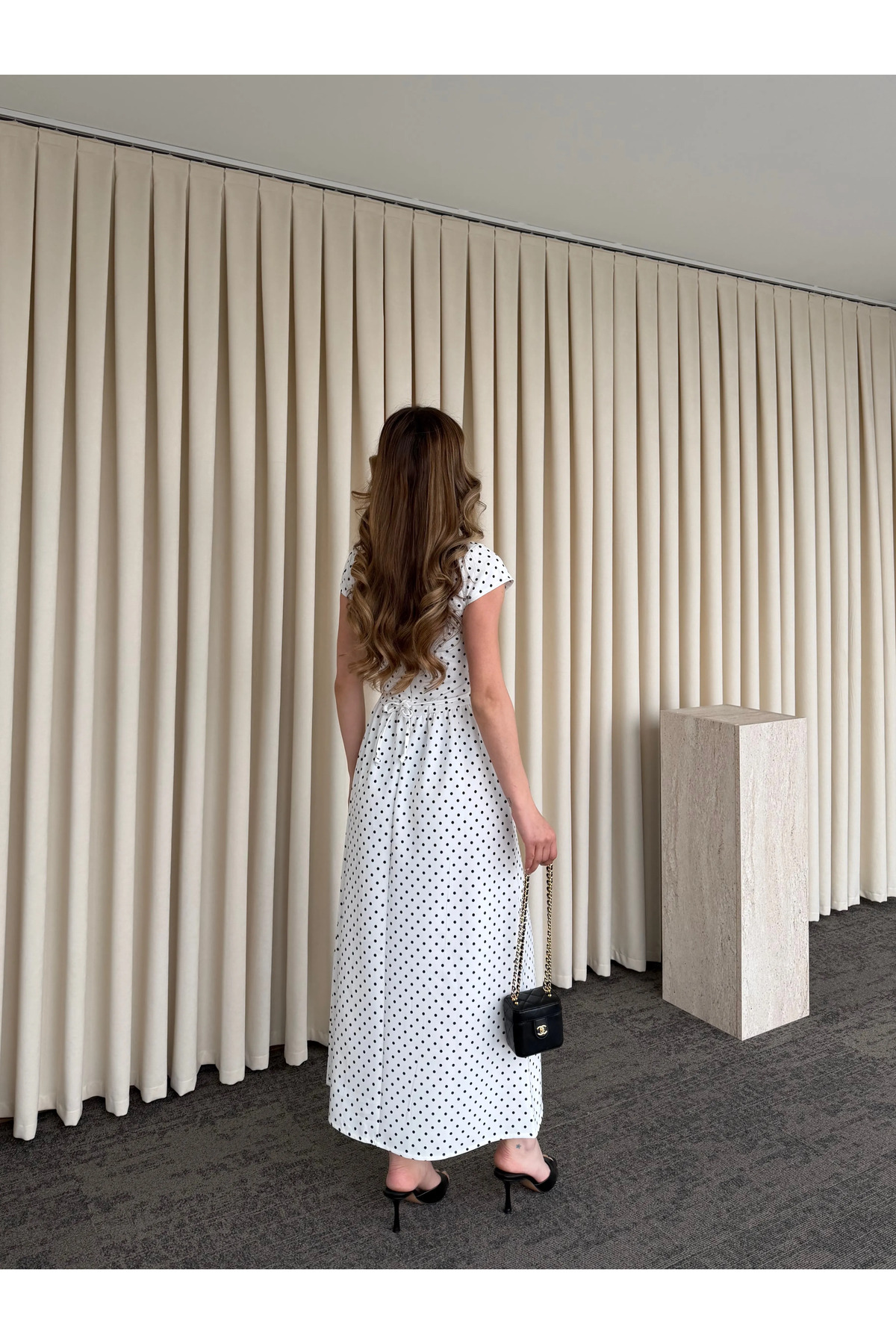 Laluvia  Beyaz Puantiyeli Uzun Elbise - 5092 - Görsel 8