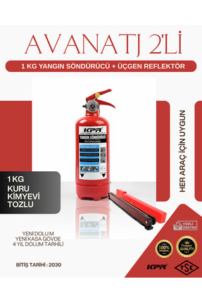 KPR YANGIN & YANGIN SİSTEMLERİ 1KG Araba Yangın Tüpü + Üçgen Reflektör + 4 Yı...