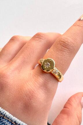 Leo'Stone Yıldız Taş Detaylı Altın Kaplama Zirkon Taşlı Ayarlanabilir Kadın Y...