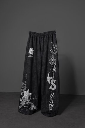 Slatra Erkek Siyah SuperStar Baskılı Yıkama Efektli Baggy Eşofman