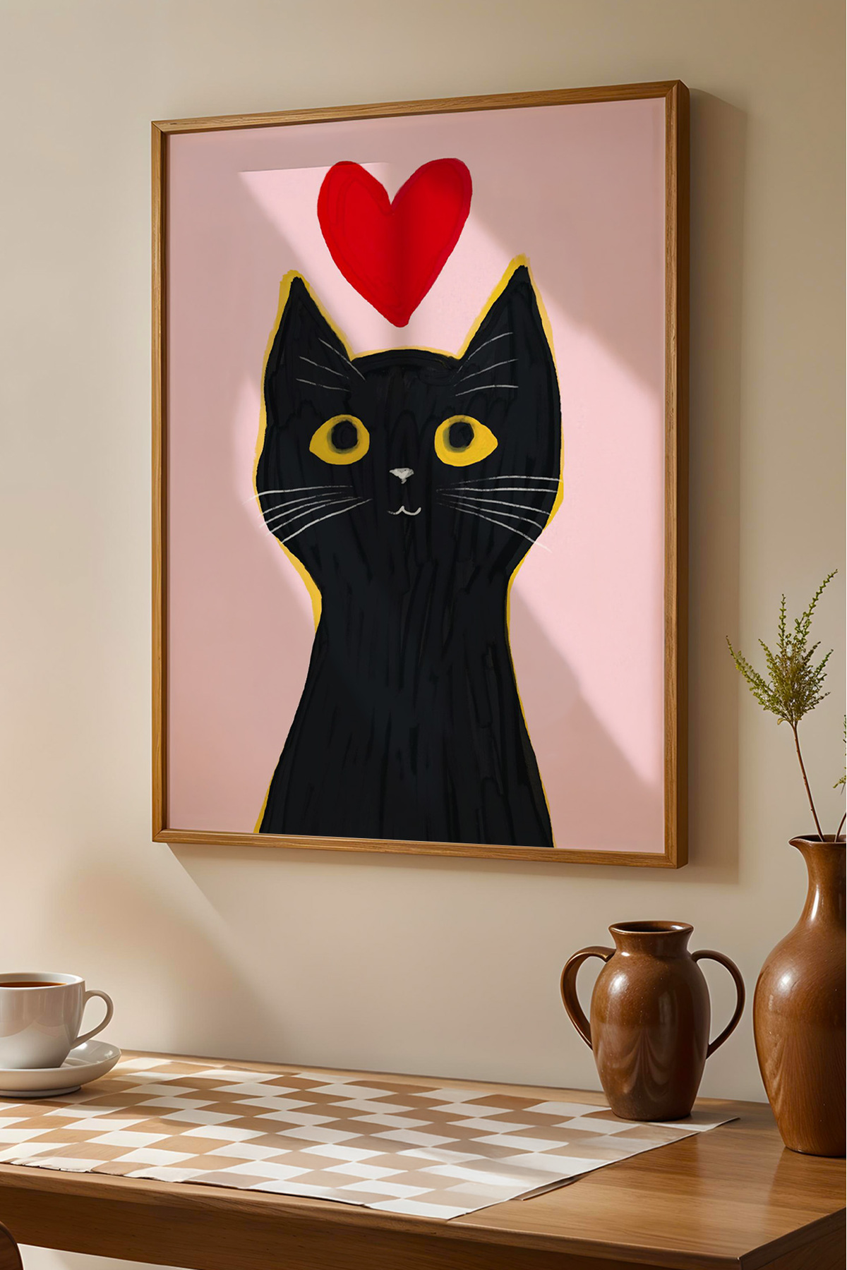 Siyah Kedi Tablo Modern Kedi Poster Dekoratif Duvar Dekoru Çerçevesiz