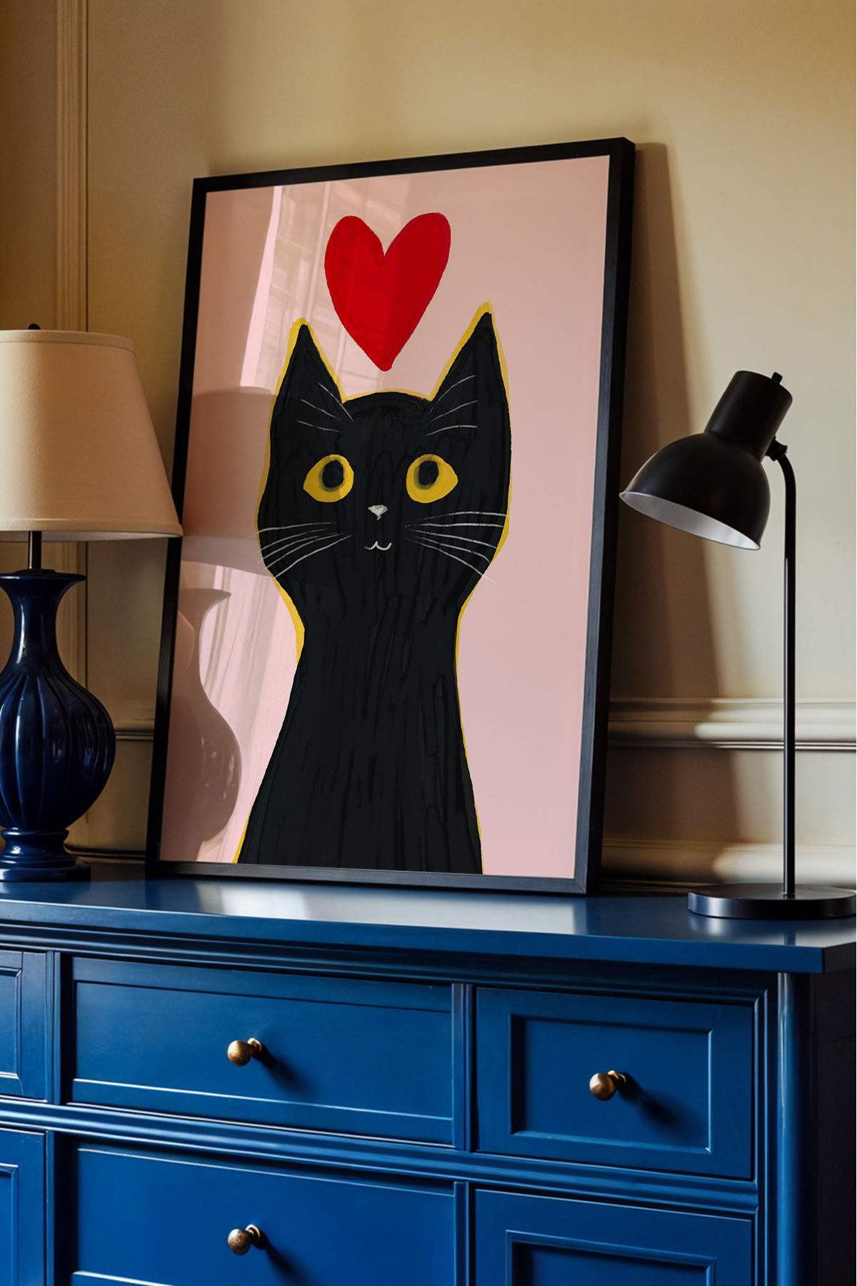 Siyah Kedi Tablo Modern Kedi Poster Dekoratif Duvar Dekoru Çerçevesiz