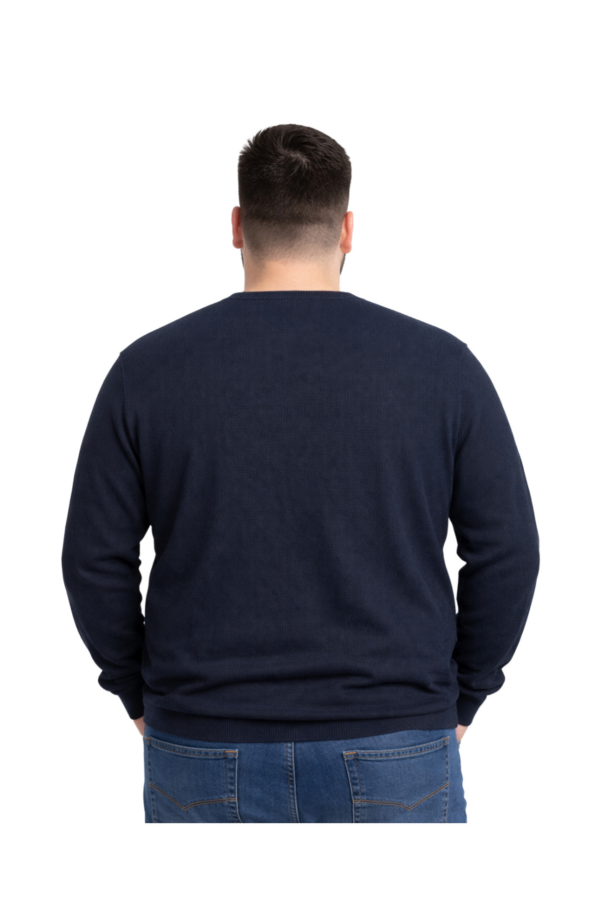 BattalModa Erkek Büyük Beden Lacivert V Yaka Triko Kazak 3XL-4XL-5XL-6XL görsel 3