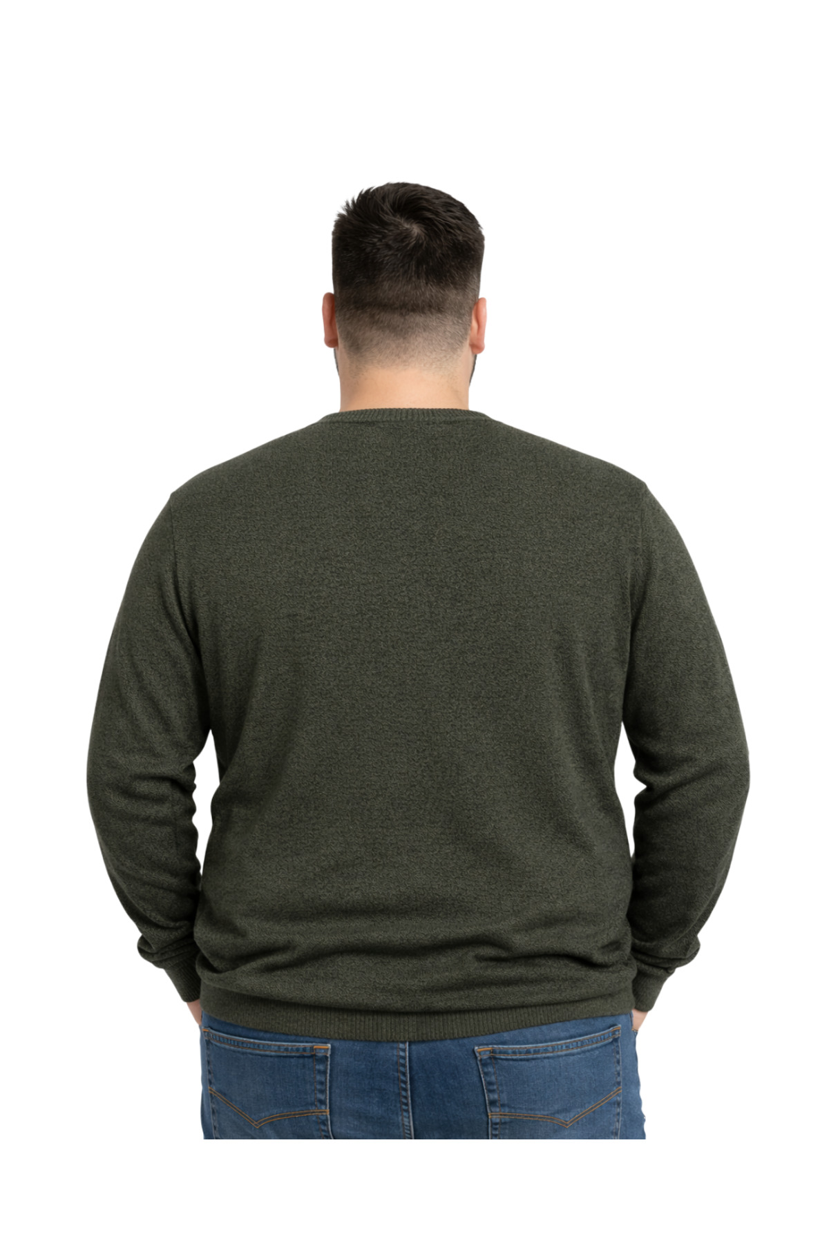 BattalModa Erkek Büyük Beden Haki V Yaka Triko Kazak 3XL-4XL-5XL-6XL görsel 3