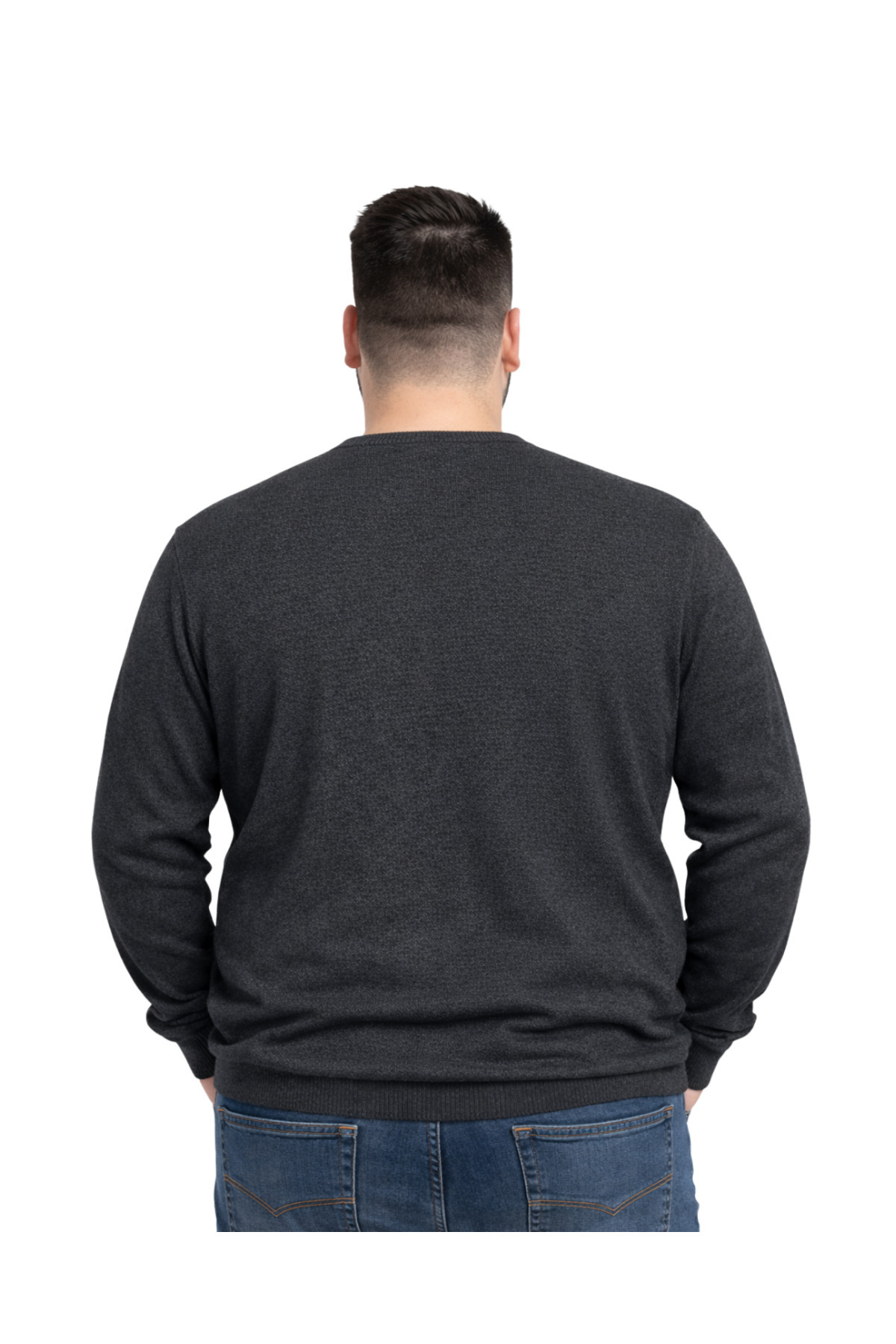 BattalModa Erkek Büyük Beden Antrasit V Yaka Triko Kazak 3XL-4XL-5XL-6XL görsel 3