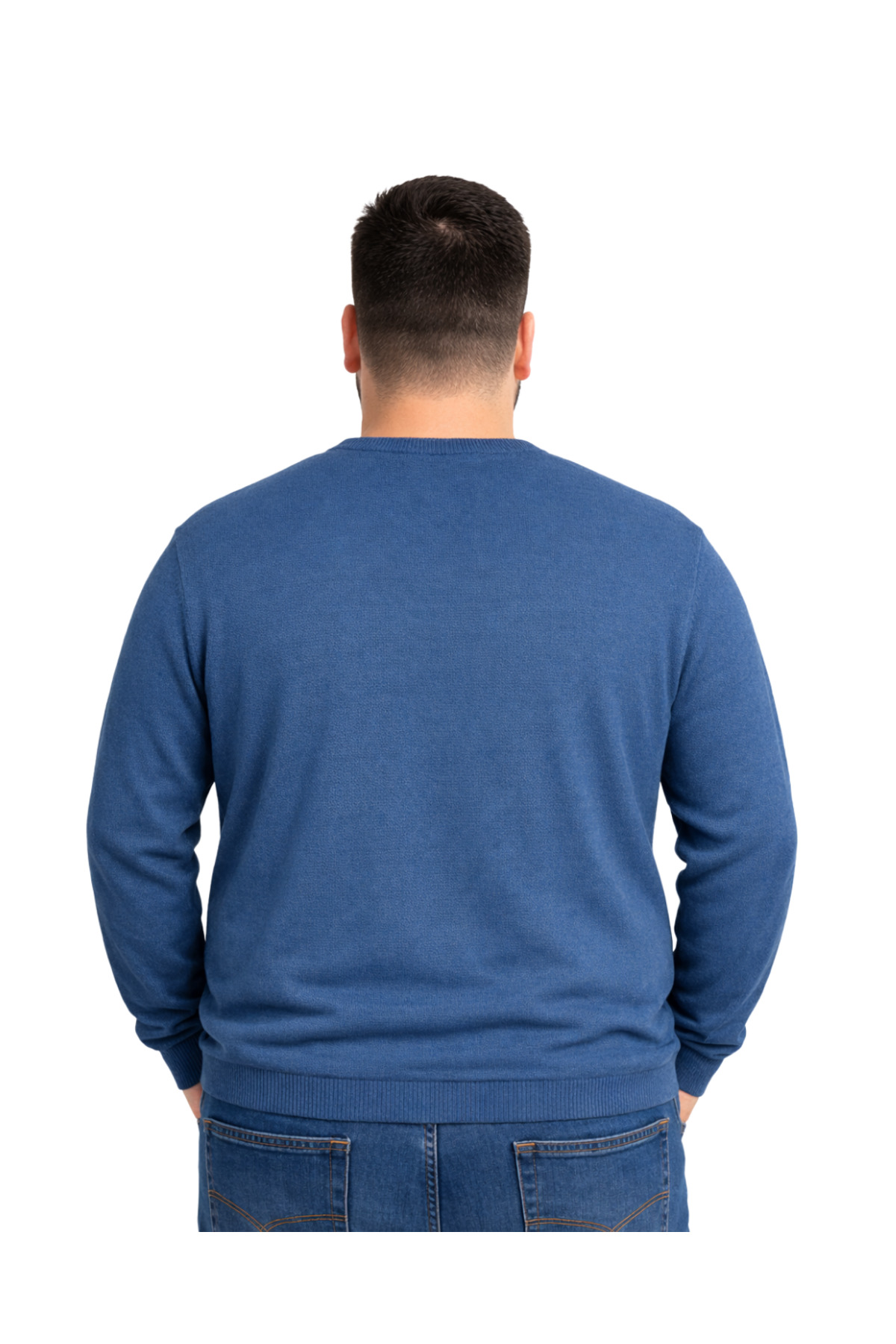 BattalModa Erkek Büyük Beden İndigo V Yaka Triko Kazak 3XL-4XL-5XL-6XL görsel 3