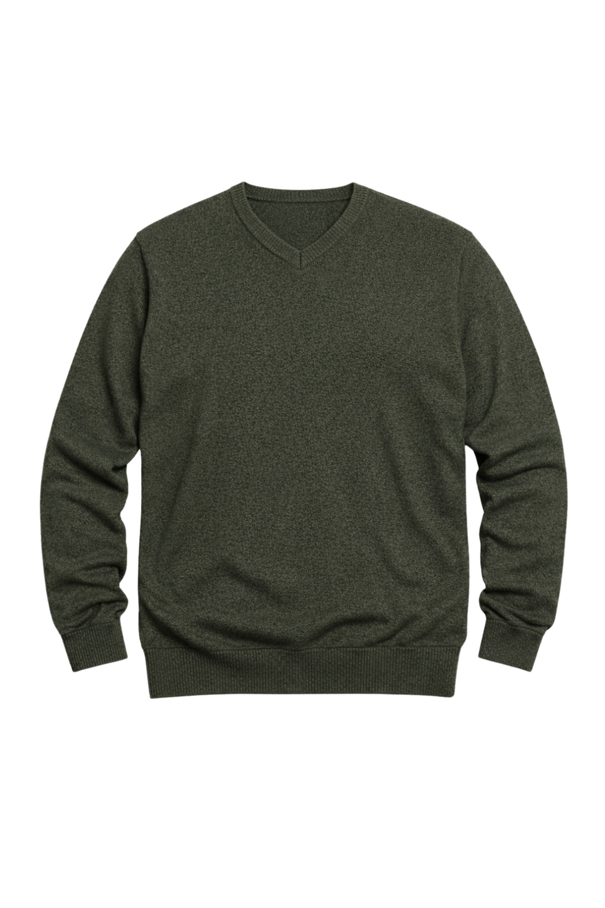 BattalModa Erkek Büyük Beden Haki V Yaka Triko Kazak 3XL-4XL-5XL-6XL görsel 4
