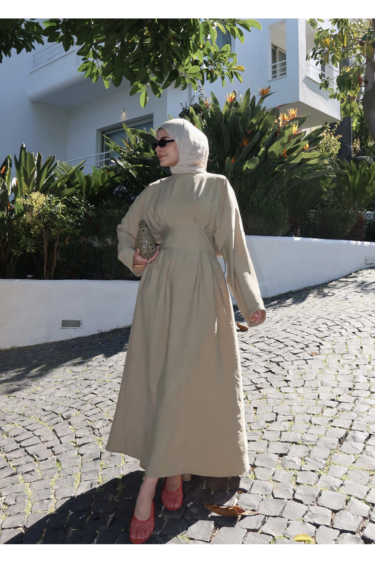 MODA AKSA  5023 BEL BAĞLAMA ELBİSE yeşil - Görsel 5