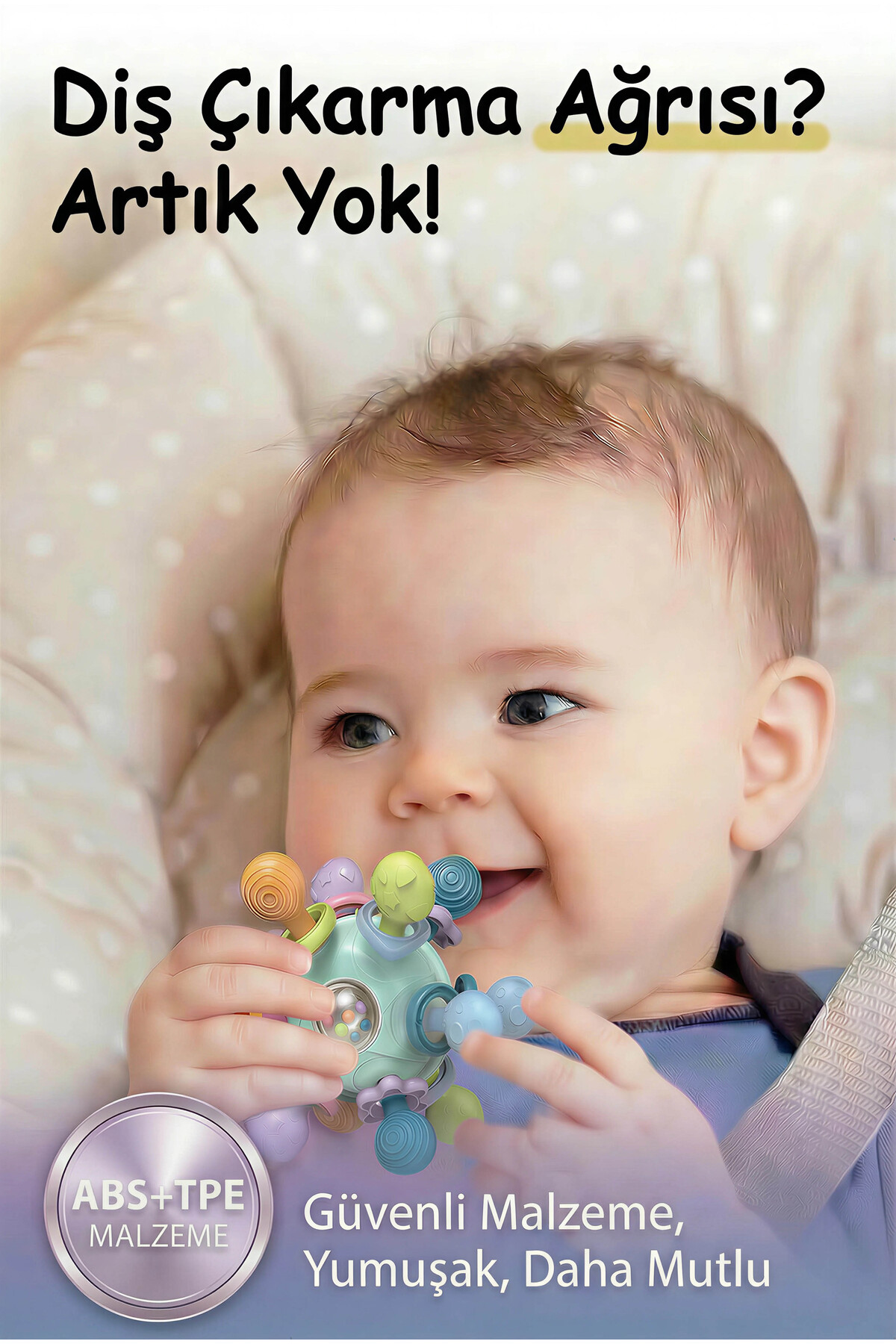 BBSKY Montessori Duyusal Diş Kaşıyıcı Top Eğitici Bebek Oyuncağı Çıngıraklı Güvenli ABS TPE Malzeme fotoğrafı 3 (önizleme)