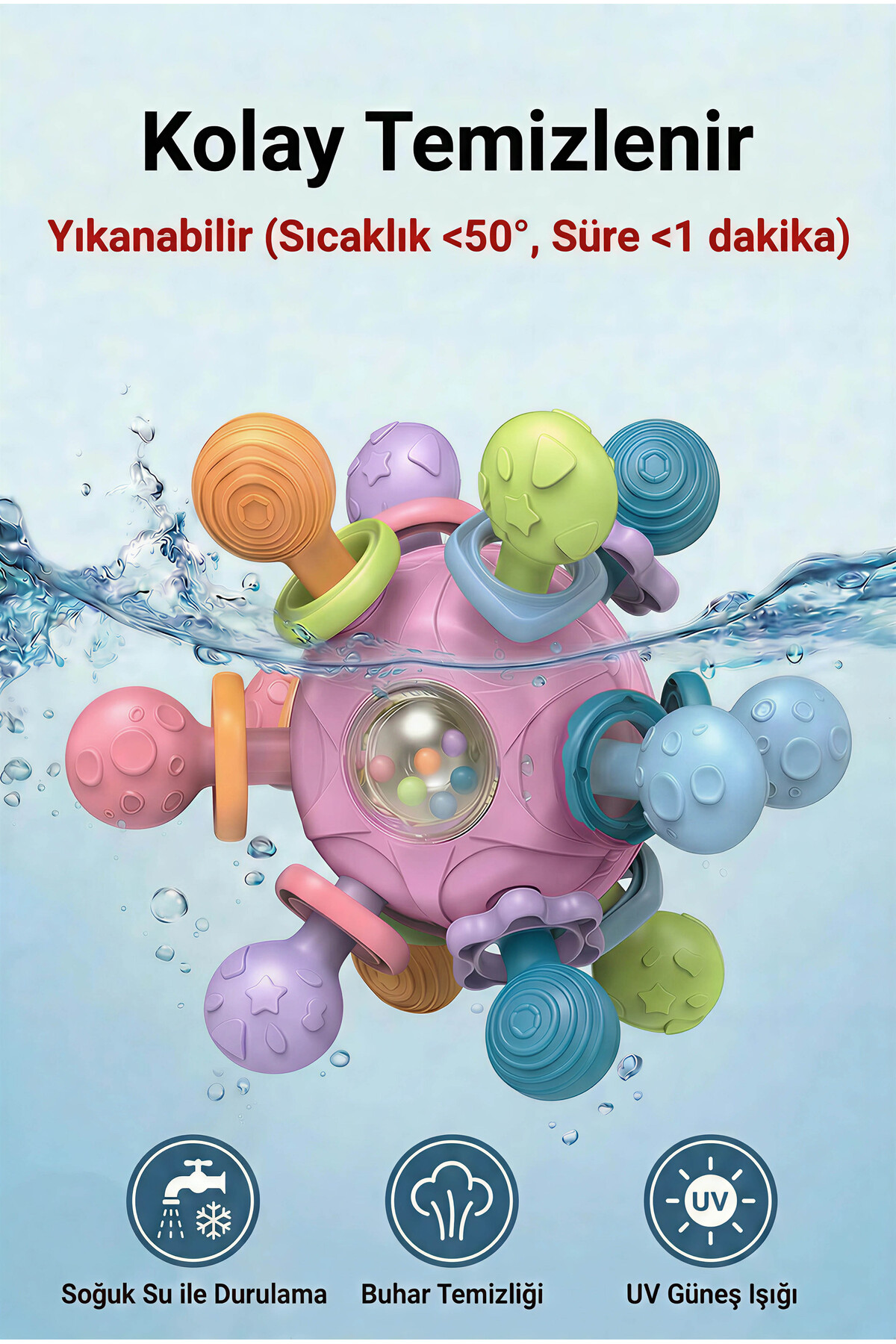 BBSKY Montessori Duyusal Diş Kaşıyıcı Top Eğitici Bebek Oyuncağı Çıngıraklı Güvenli ABS TPE Malzeme fotoğrafı 7 (önizleme)