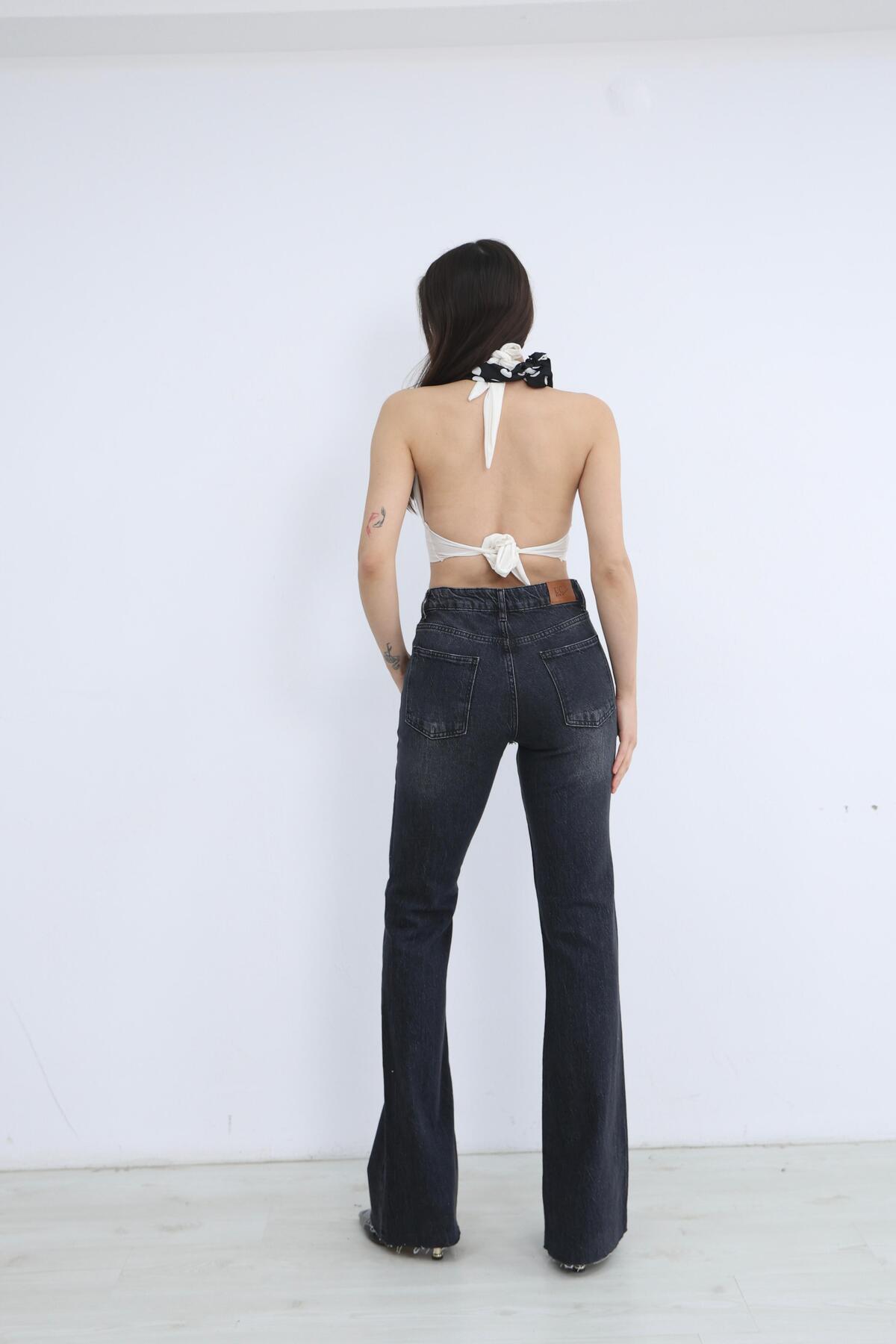 Ucajean  UCA JEAN Kadın Yüksek Bel Flare Füme Jean Pantolon - Görsel 5