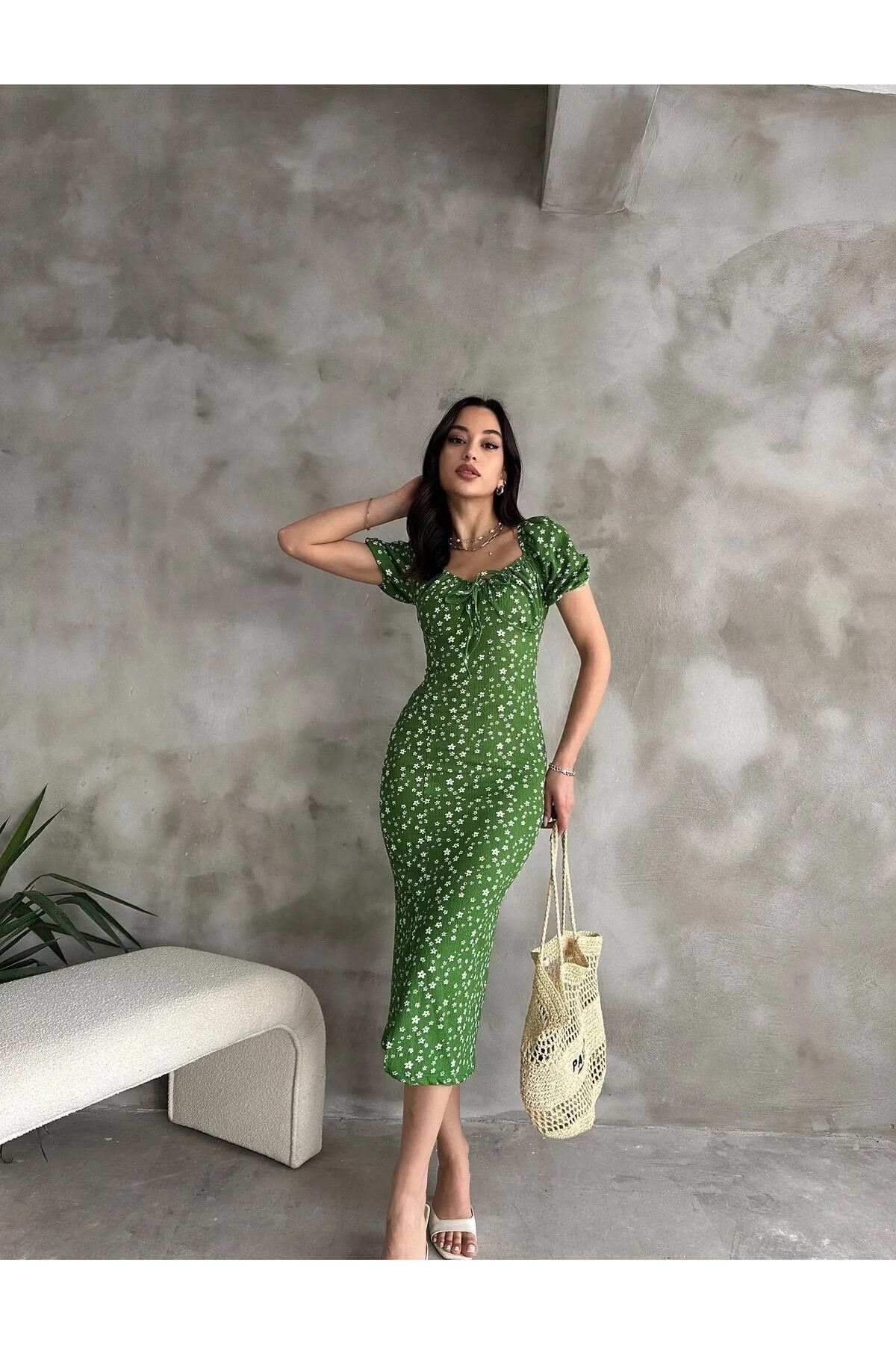 Generic Brands Summer Floral Print Watermelon Sleeve Slit Detail Dress