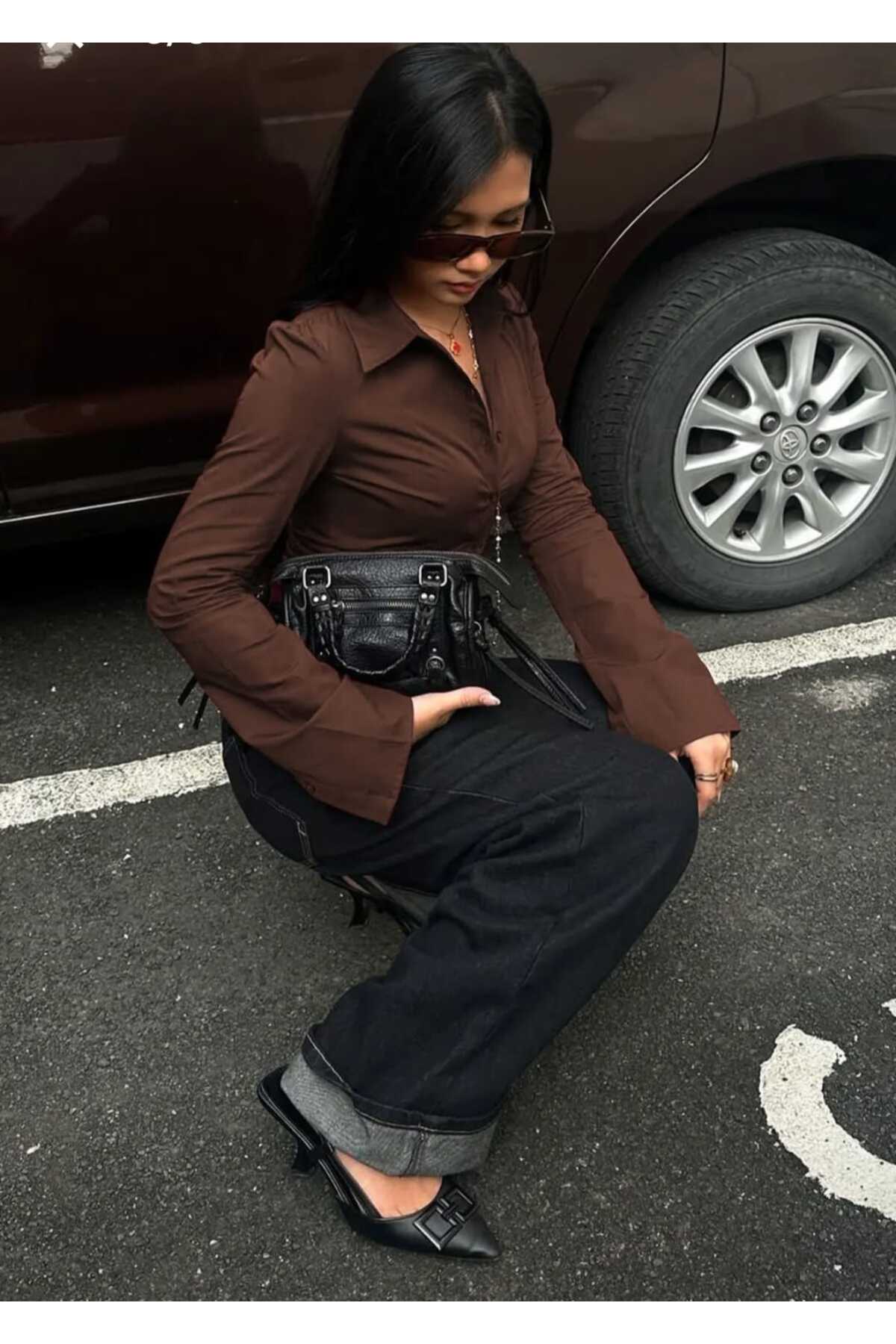 YEK&BİR  KADIN KAHVE BELDEN OTURTMALI İSPANYOL KOL DÜĞMELİ - Görsel 6