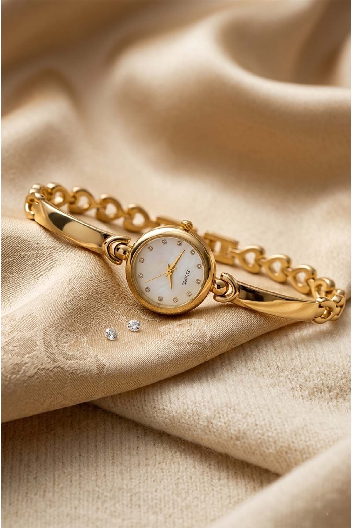 Belisy Women's Steel Watch Gold Color White Dial Women's Wrist Watch with Vintage Gemstone