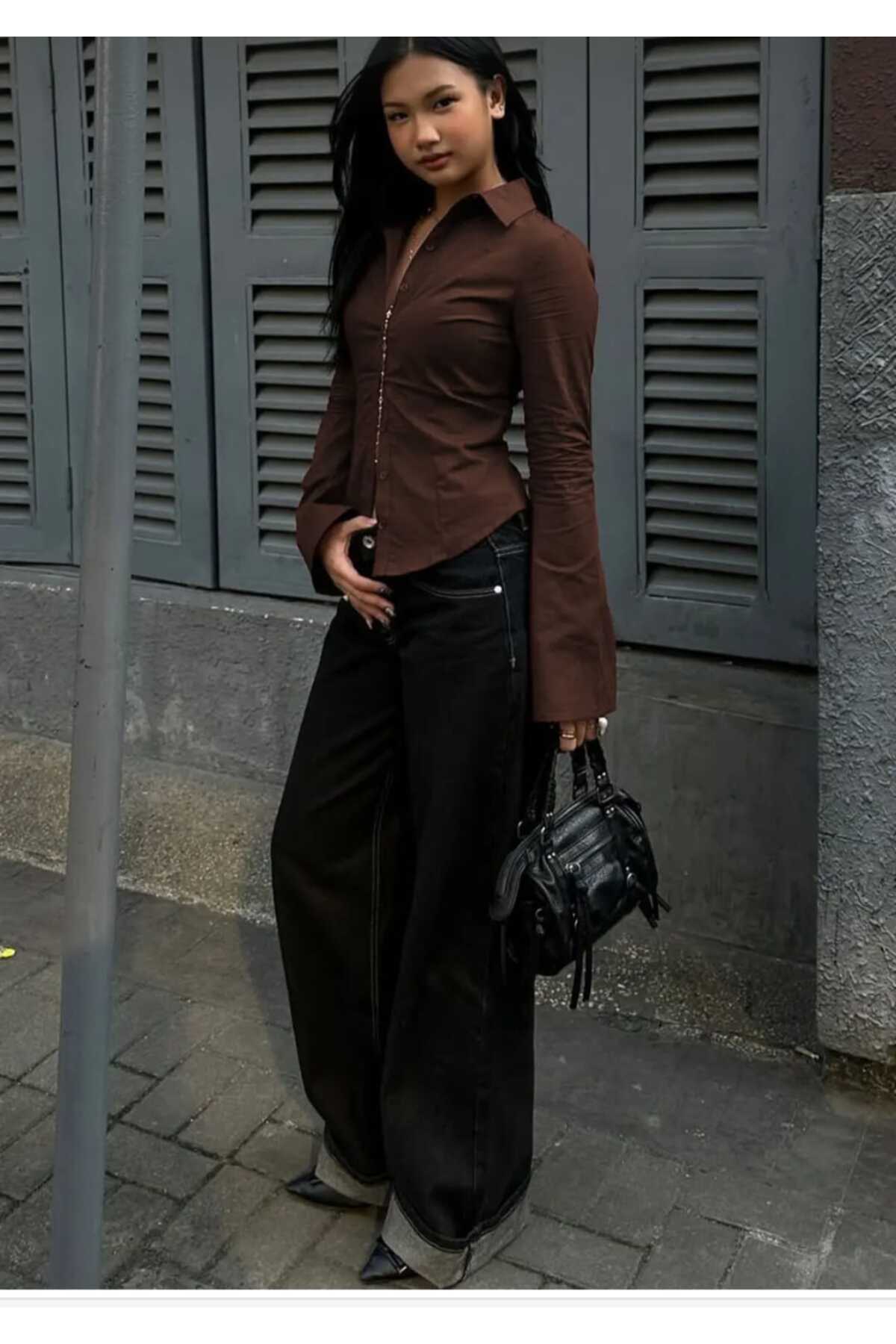 YEK&BİR  KADIN KAHVE BELDEN OTURTMALI İSPANYOL KOL DÜĞMELİ - Görsel 2