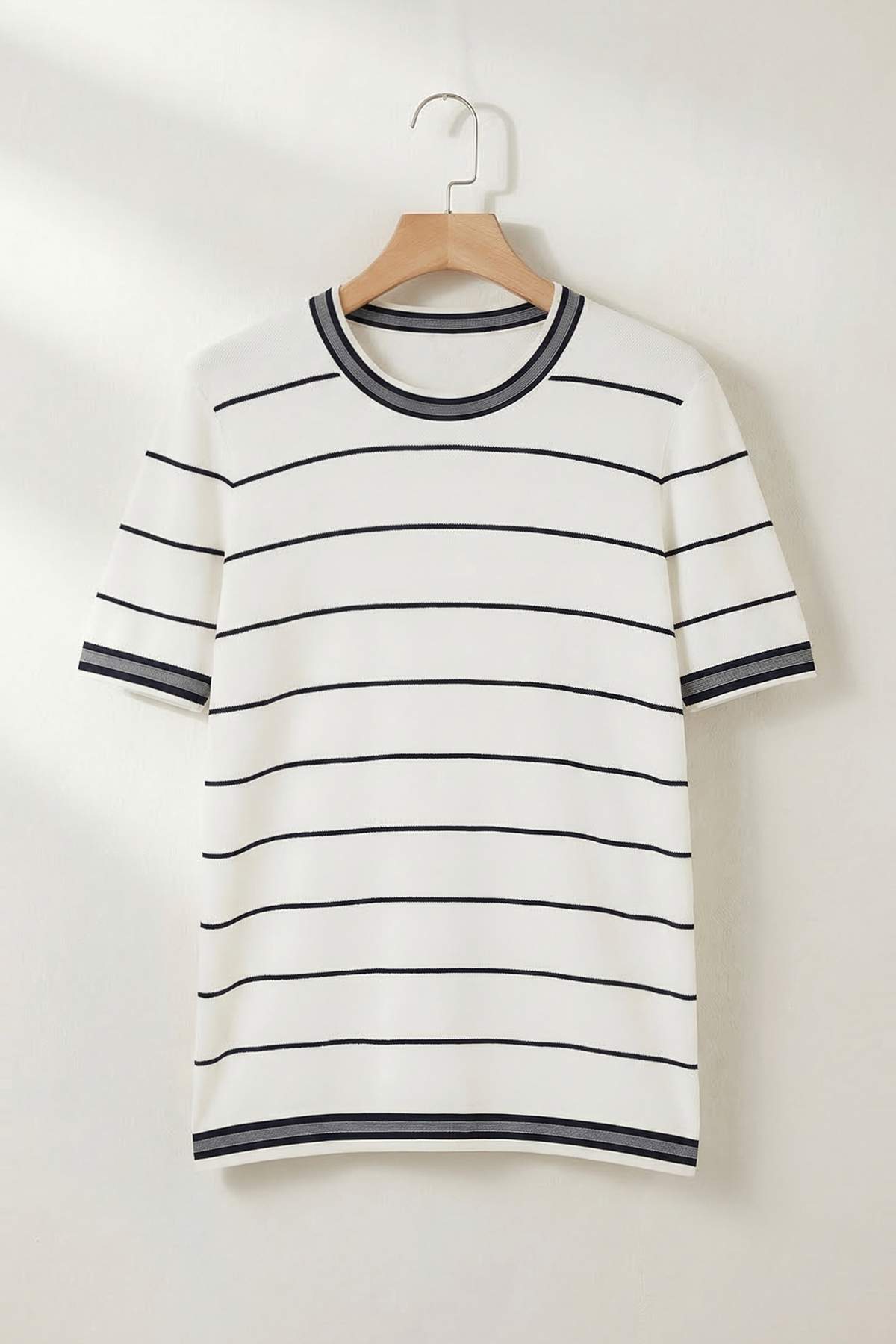 Trendyolmilla  Ekru Regular/Normal Kesim Çizgili Triko T-Shirt TMNSS26TS00021 - Görsel 4