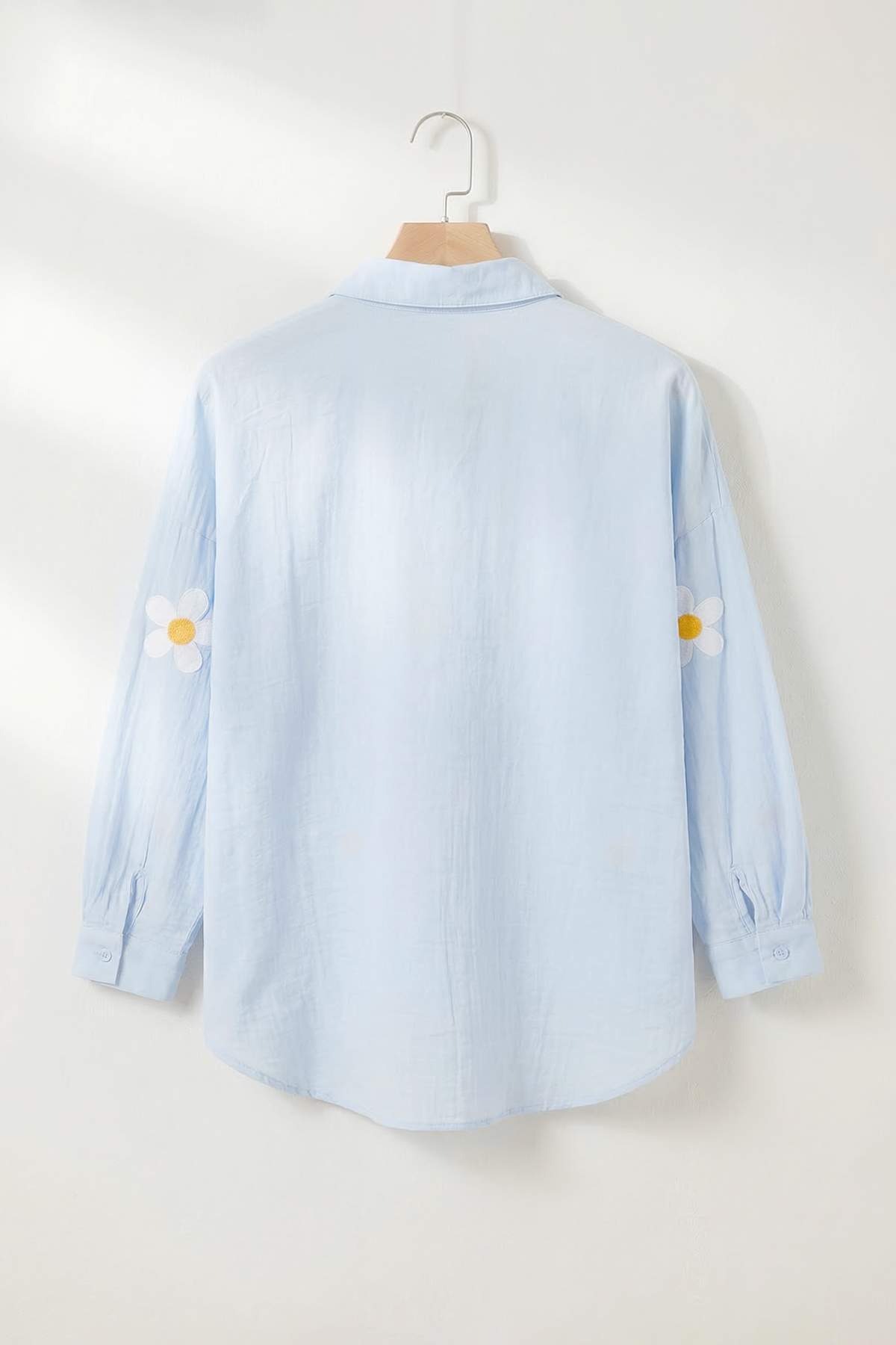 Trendyolmilla  Bebe Mavisi Oversize Papatya Nakış İşlemeli Müslin Pamuk Gömlek TDRSS26GO00027 - Görsel 5